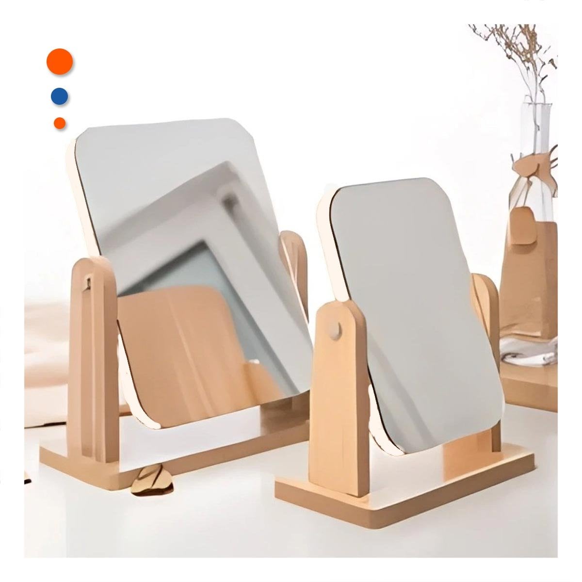 PACK2 LUNA RECTANGULAR DOBLE MODERNA 16,5CM TRANSPARENTE BASE MADERA - 3