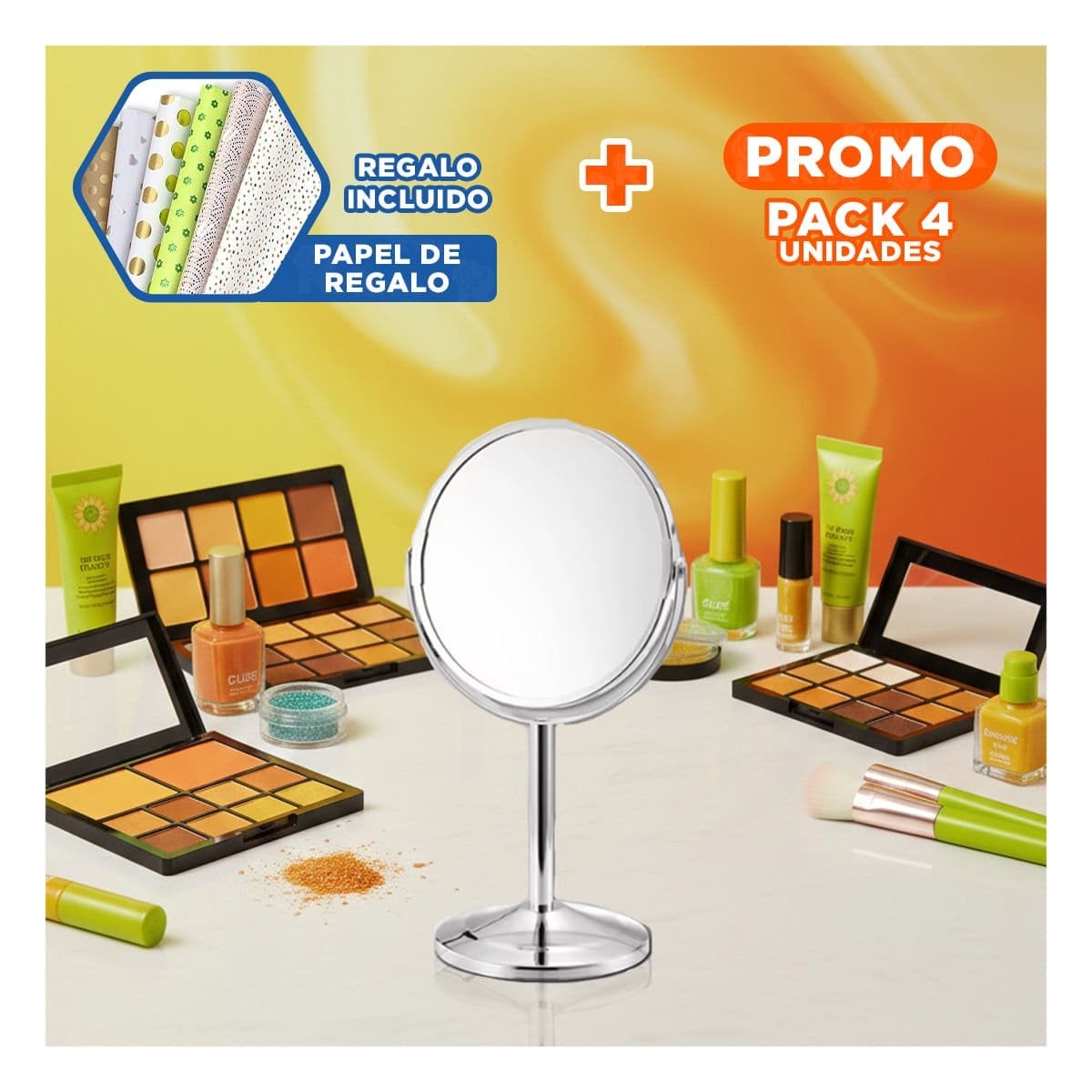 PACK4 REFLEJO DECORATIVO CIRCULAR DOBLE DE MESA 14,5CM PLATEADO Y+PAPEL REGALO - 1