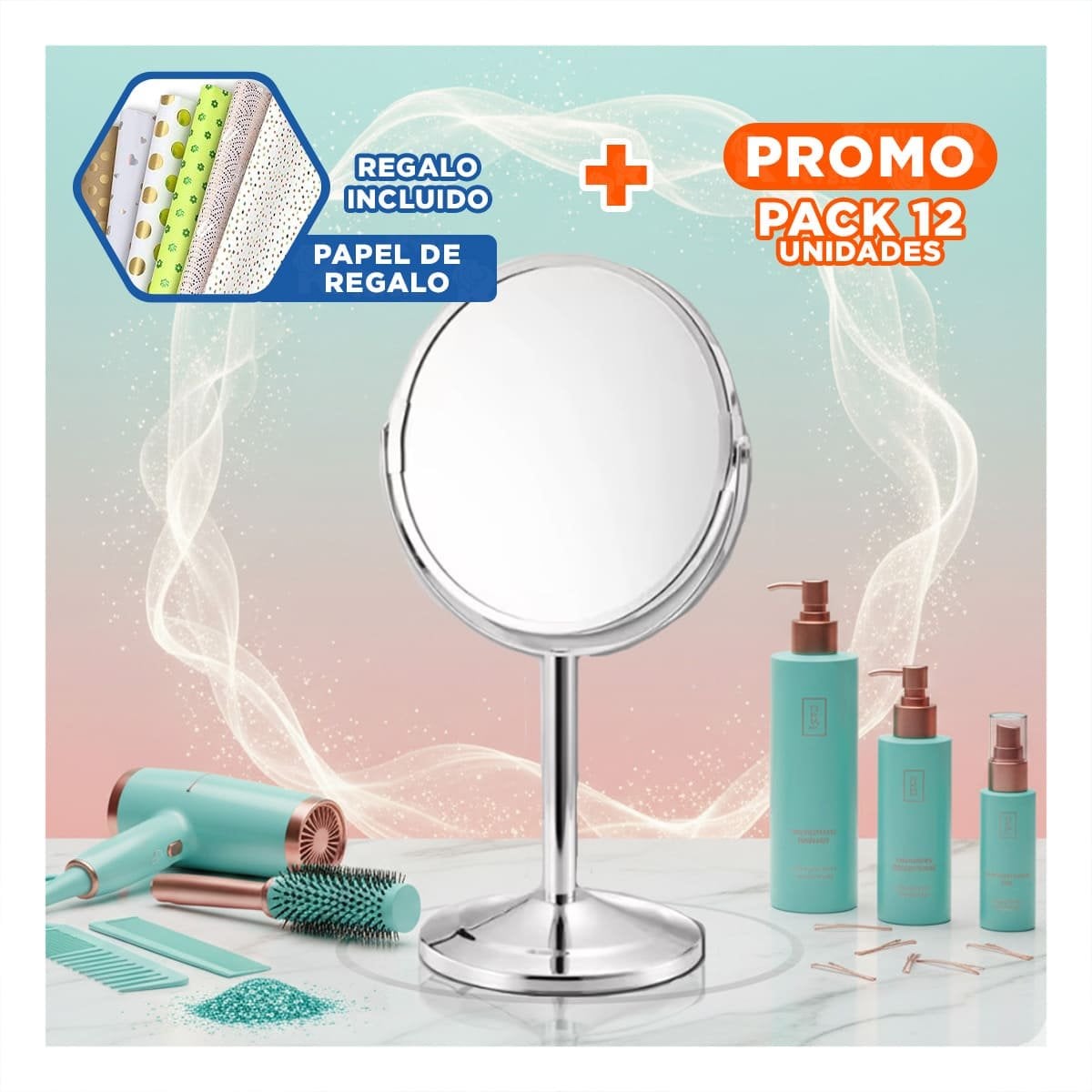 PACK12 CRISTAL MODERNO CIRCULAR DOBLE DE MESA 14,5CM PLATEADO Y+PAPEL REGALO - 1
