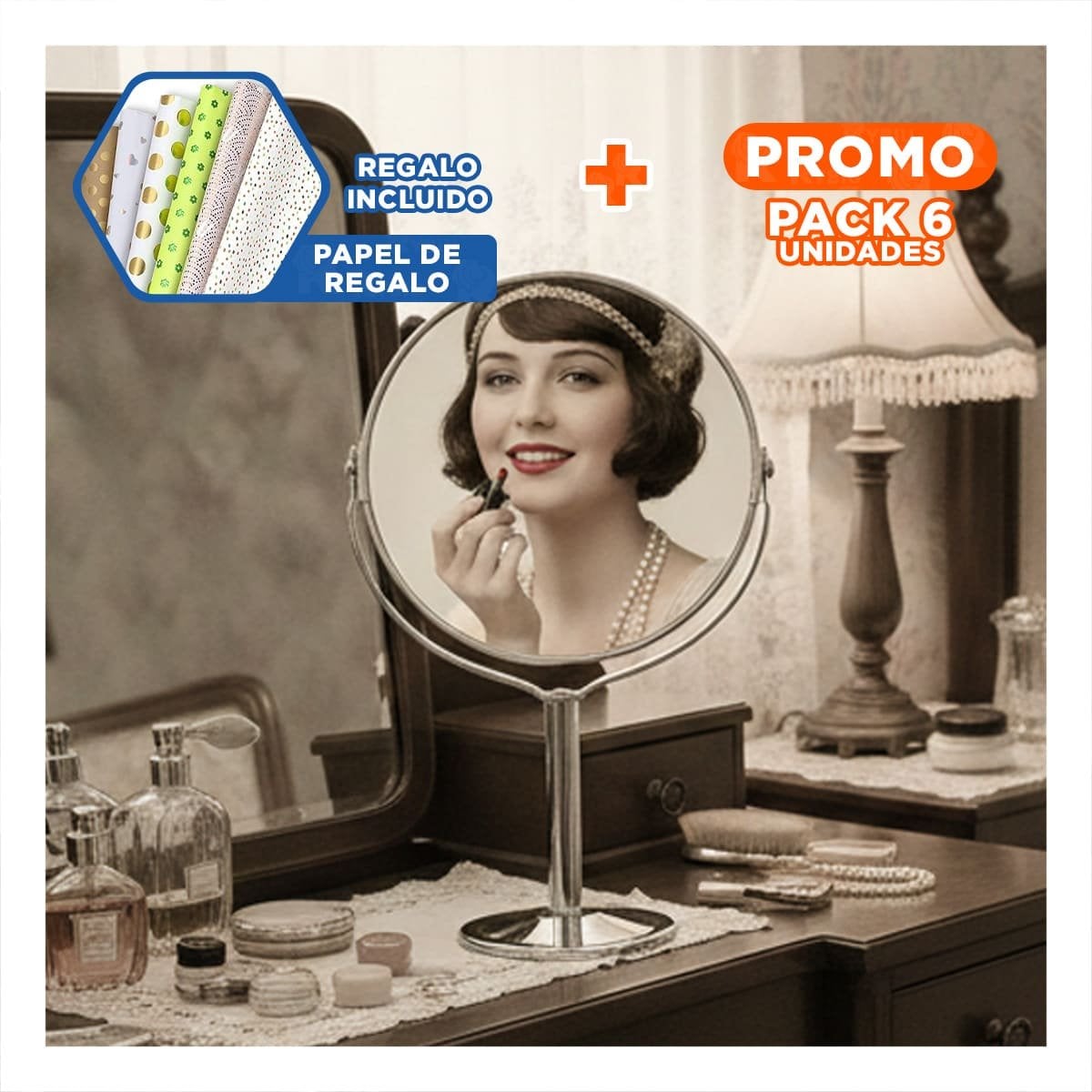 PACK6 SUPERFICIE REFLECTIVA DECORATIVA CIRCULAR DE MESA 14,5CM PLATEADO Y+PAPEL REGALO - 1