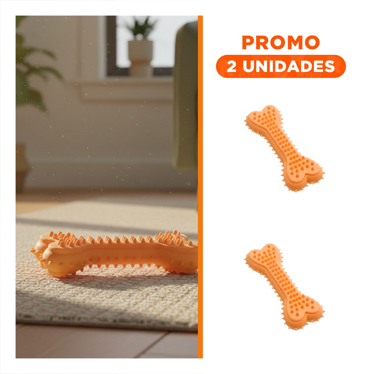 PACK2 JUGUETE DE MASCOTA EN COLOR NARANJA CON SILUETA HUESO CON PUAS PARA AREA CLARA - 1