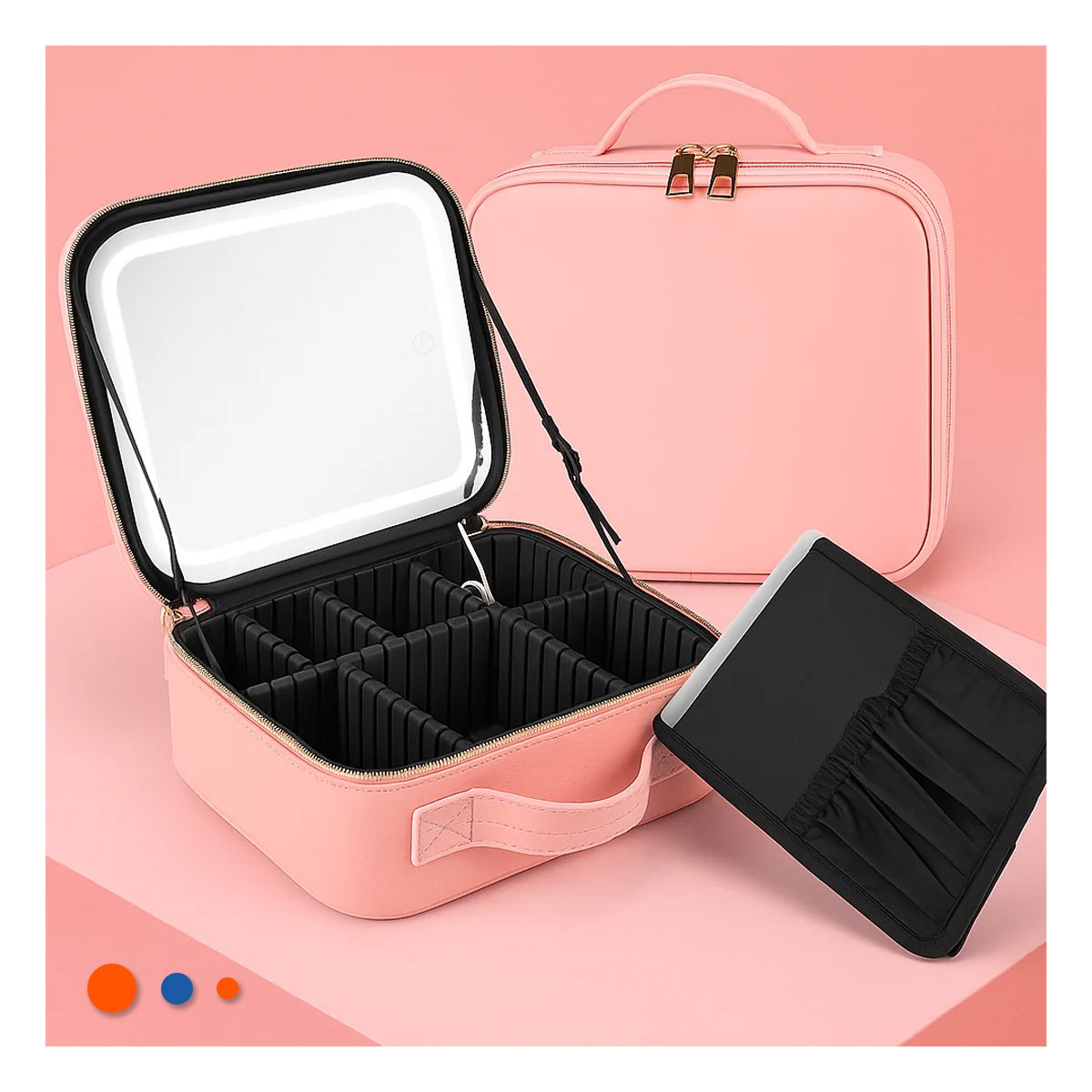 PACK4 MALETIN MODERNO DE MAQUILLAJE CON ESPEJO ROSADO CON DISEÑO ACTUAL Y+REGALO STICKER - 5