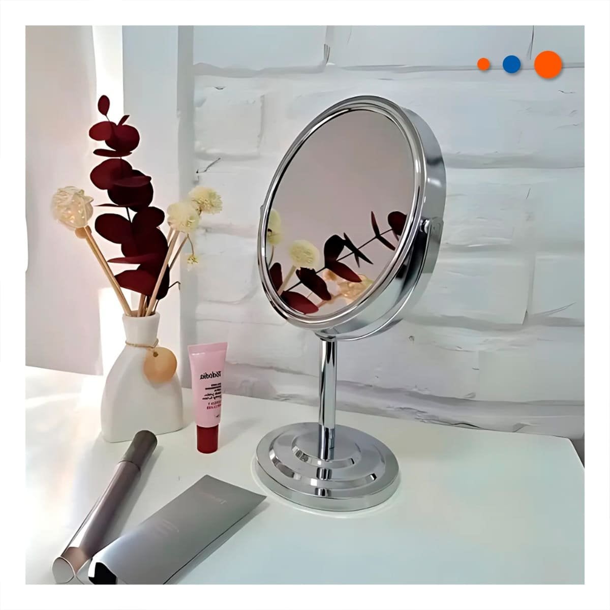 PACK2 SUPERFICIE REFLECTIVA GIRATORIA CIRCULAR DE MESA 21,5CM PLATEADO - 5