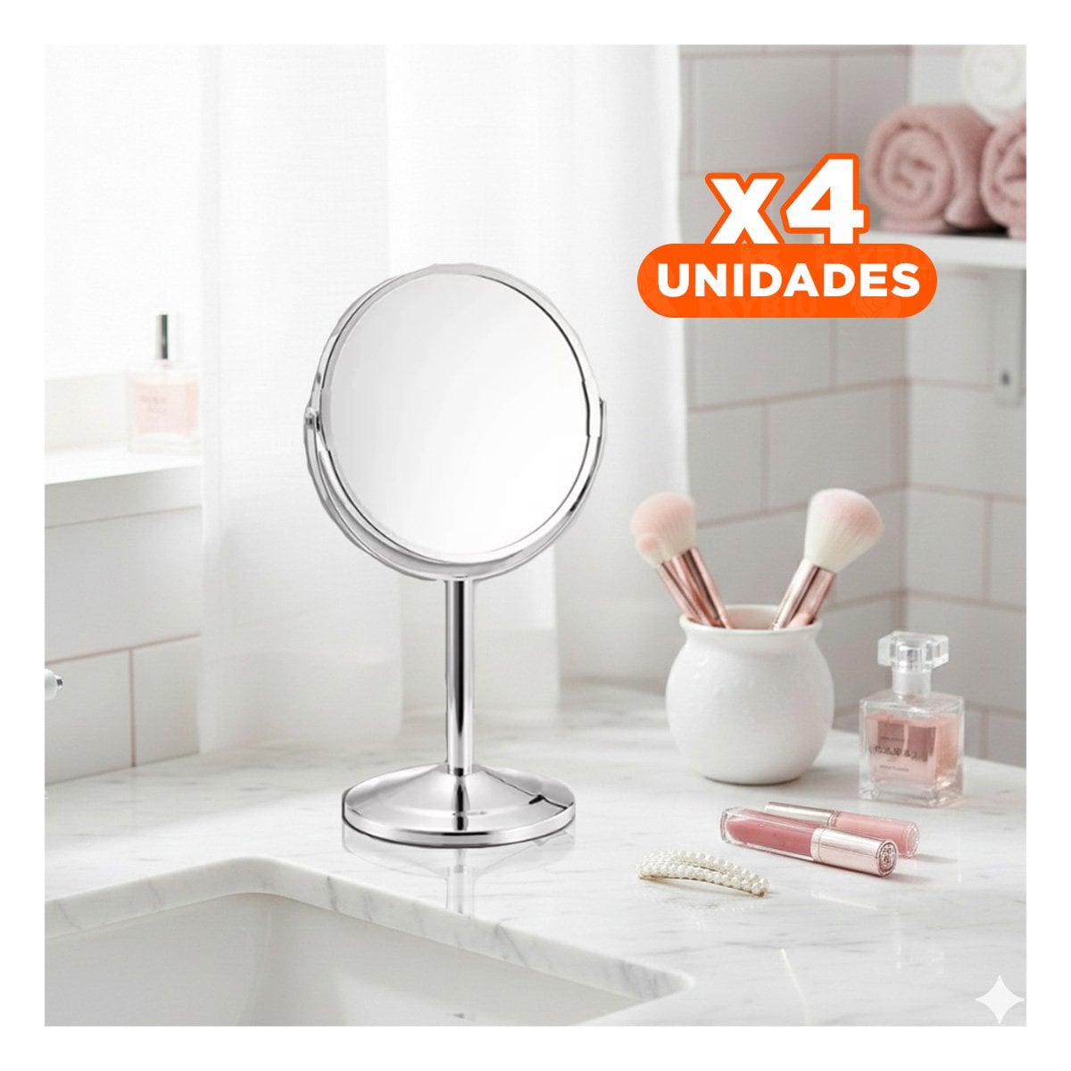 PACK4 ESPEJO DECORATIVO CIRCULAR DOBLE DE MESA 14,5CM PLATEADO - 1