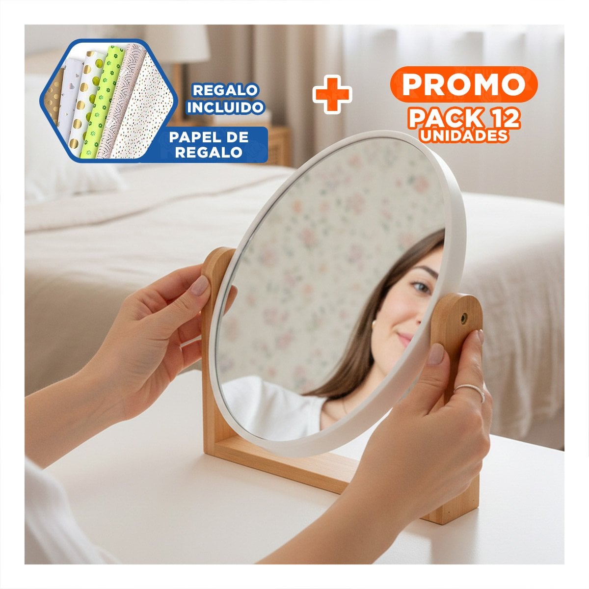 PACK12 CRISTAL OVALADO DOBLE PARA TOCADOR 15CM CON BASE MADERA Y+PAPEL REGALO - 1