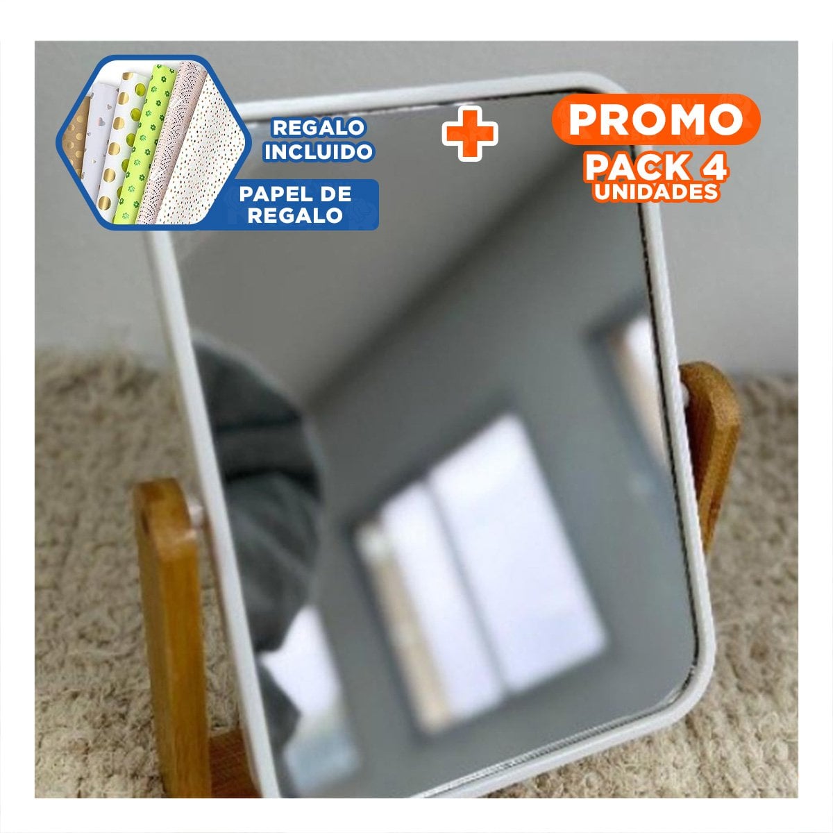 PACK4 REFLEJO RECTANGULAR DOBLE TRANSPARENTE 16,5CM BASE MADERA Y+PAPEL REGALO - 1