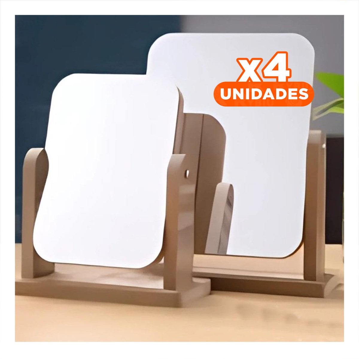 PACK4 ESPEJO RECTANGULAR DOBLE PARA ESCRITORIO 16,5CM TRANSPARENTE MADERA - 1