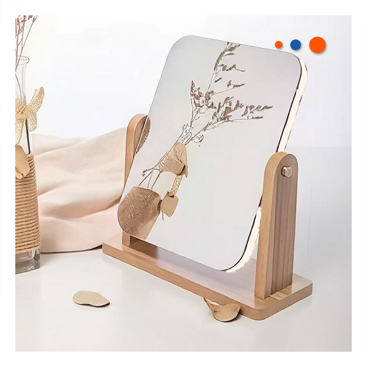 PACK4 ESPEJO RECTANGULAR DOBLE PARA ESCRITORIO 16,5CM TRANSPARENTE MADERA - 5