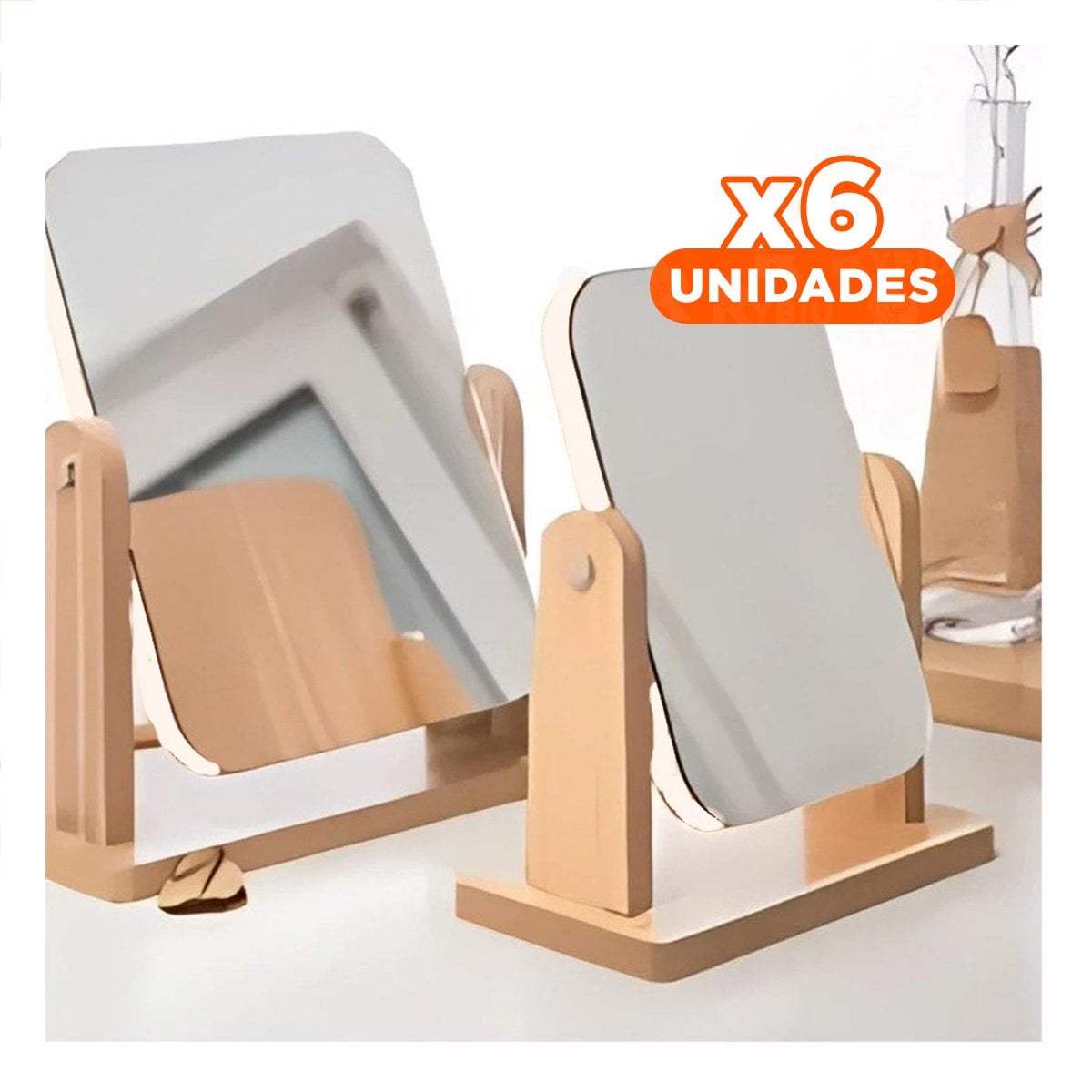 PACK6 ESPEJO RECTANGULAR DOBLE ESTILO NATURAL 16,5CM TRANSPARENTE Y+REGALO STICKER - 1