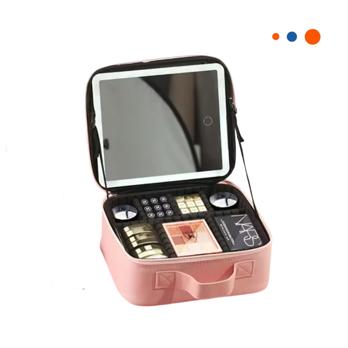 PACK4 ORGANIZADOR ELEGANTE DE MAQUILLAJE CON ESPEJO ROSADO CON DIVISIONES Y+PAPEL REGALO - 3