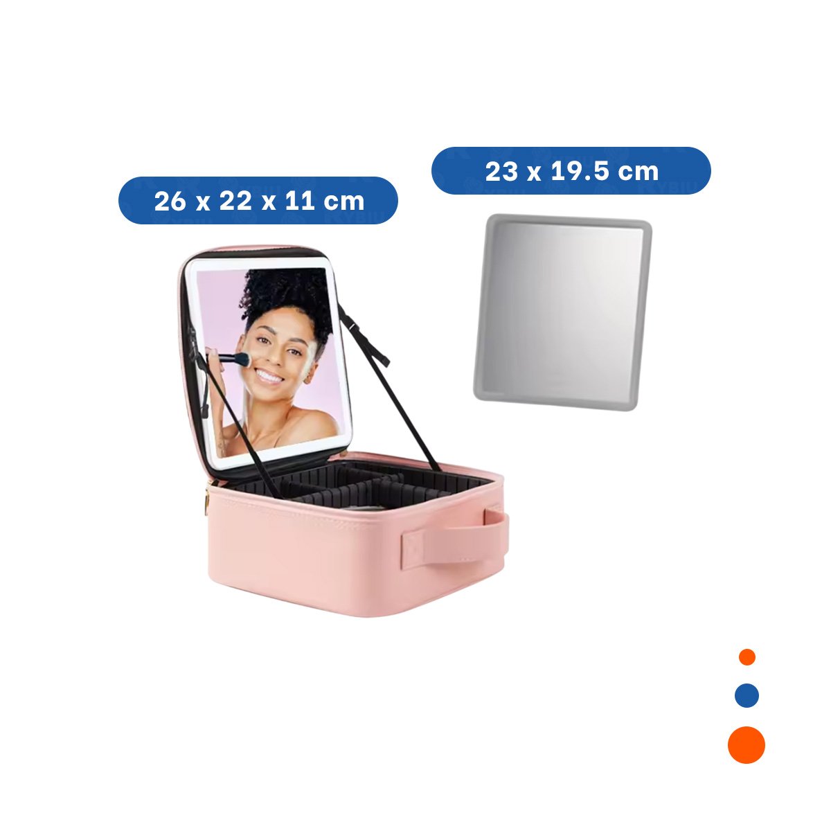 PACK4 ORGANIZADOR ELEGANTE DE MAQUILLAJE CON ESPEJO ROSADO CON DIVISIONES Y+PAPEL REGALO - 4