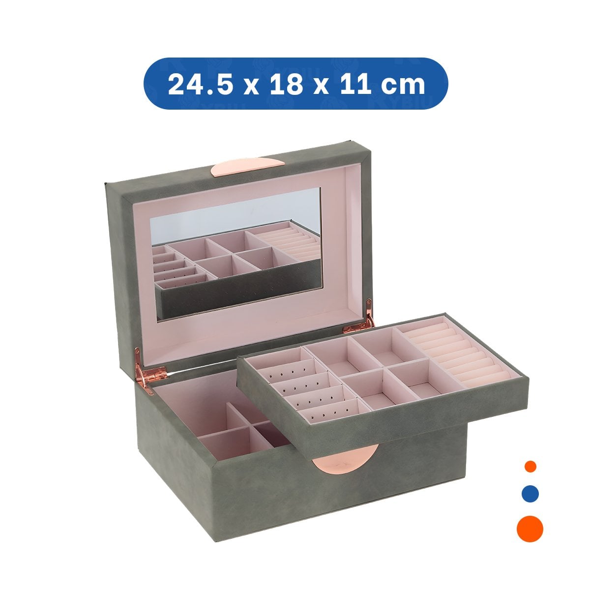 PACK6 JOYERO PRACTICO 2 NIVELES 24,5X18X11 CM VERDE CON DETALLES DORADOS Y+REGALO STICKER - 4