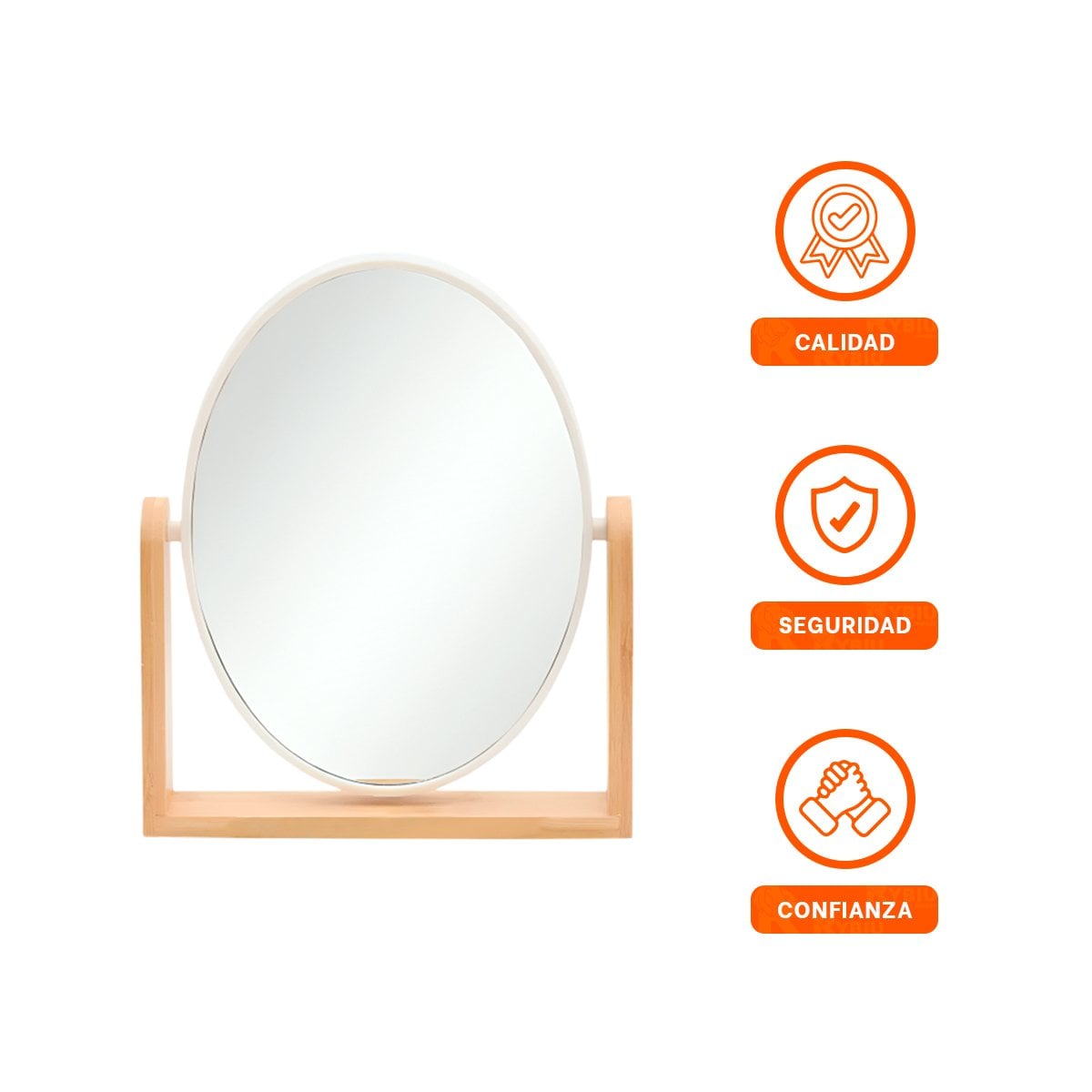 ESPEJO OVALADO DOBLE COMPACTO 15CM CON BASE MADERA HOGAR - 3