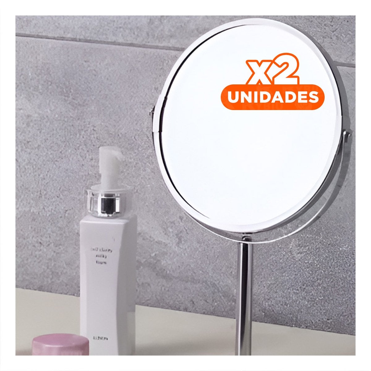 PACK2 ESPEJO GIRATORIO OVALADO DOBLE DE MESA 16CM PLATEADO Y+REGALO STICKER - 1