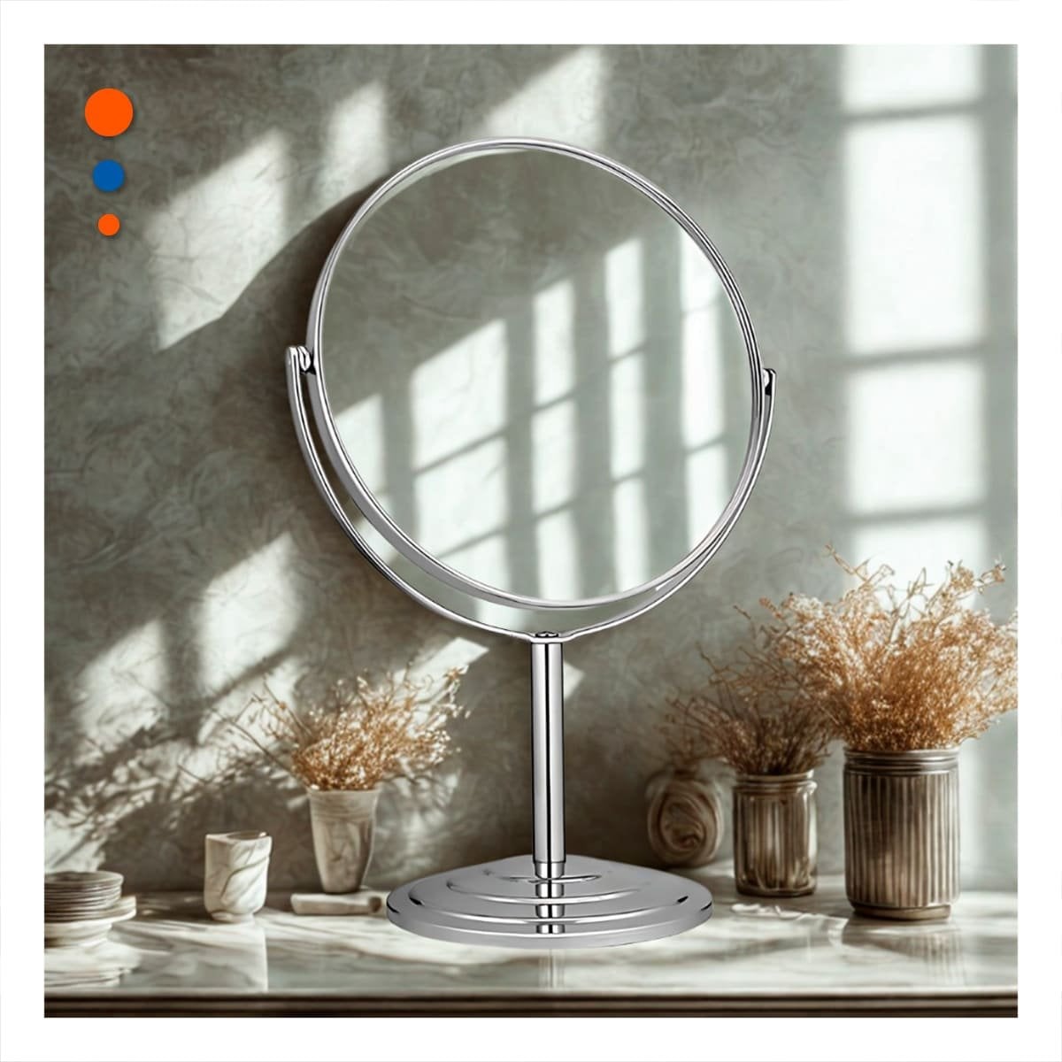 PACK6 ESPEJO MODERNO CIRCULAR DOBLE DE MESA 21,5CM PLATEADO - 2