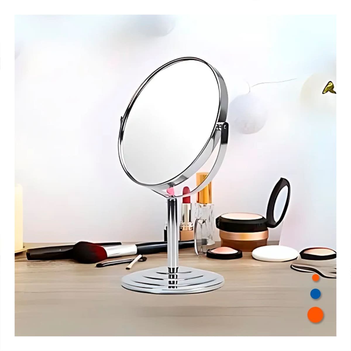 PACK6 ESPEJO MODERNO CIRCULAR DOBLE DE MESA 21,5CM PLATEADO - 5