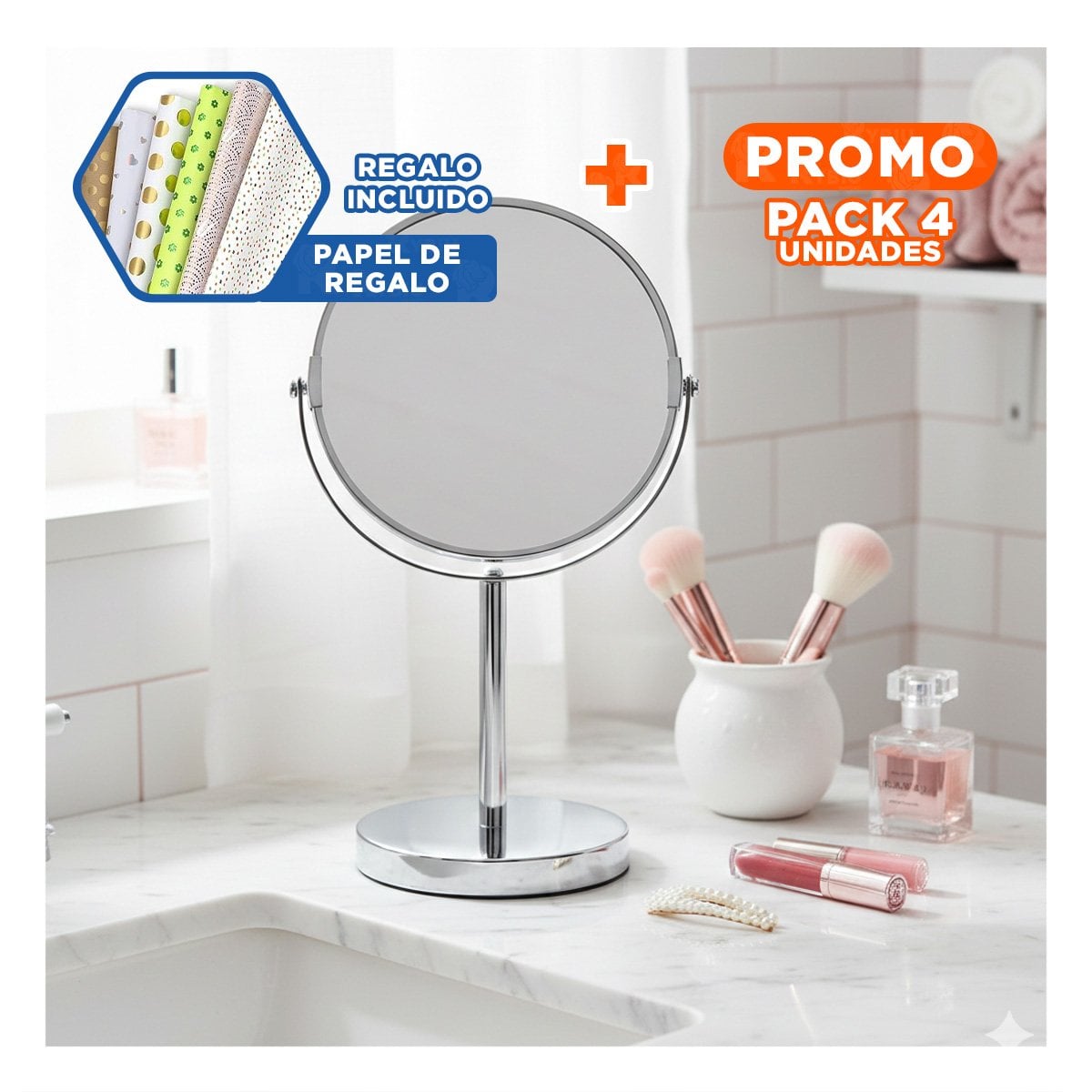 PACK4 PIEZA FUNCIONAL CIRCULAR DOBLE DE MESA 21,5CM PLATEADO Y+PAPEL REGALO - 1