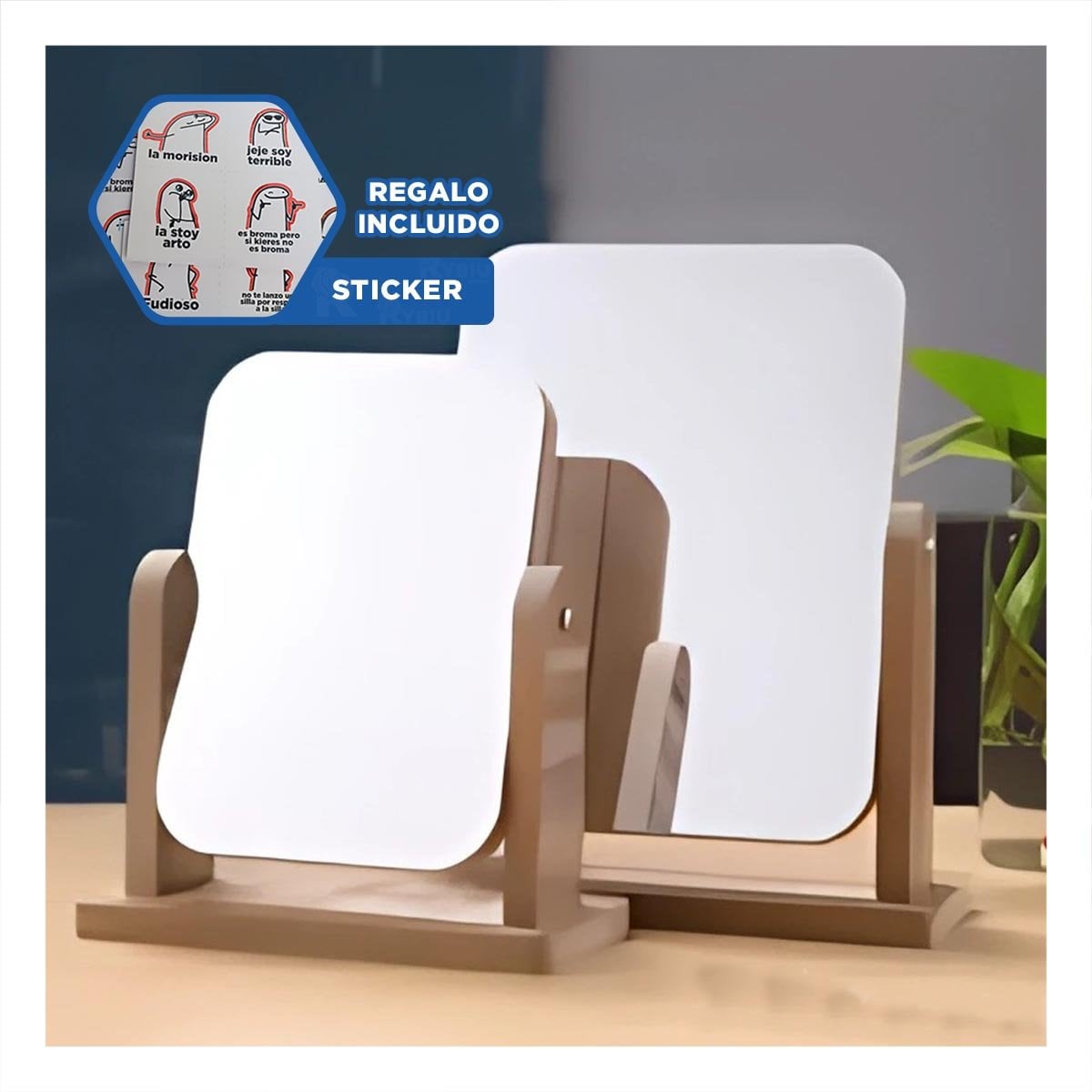 SUPERFICIE REFLECTANTE RECTANGULAR TRANSPARENTE 16,5CM BASE MADERA Y+REGALO STICKER - 1