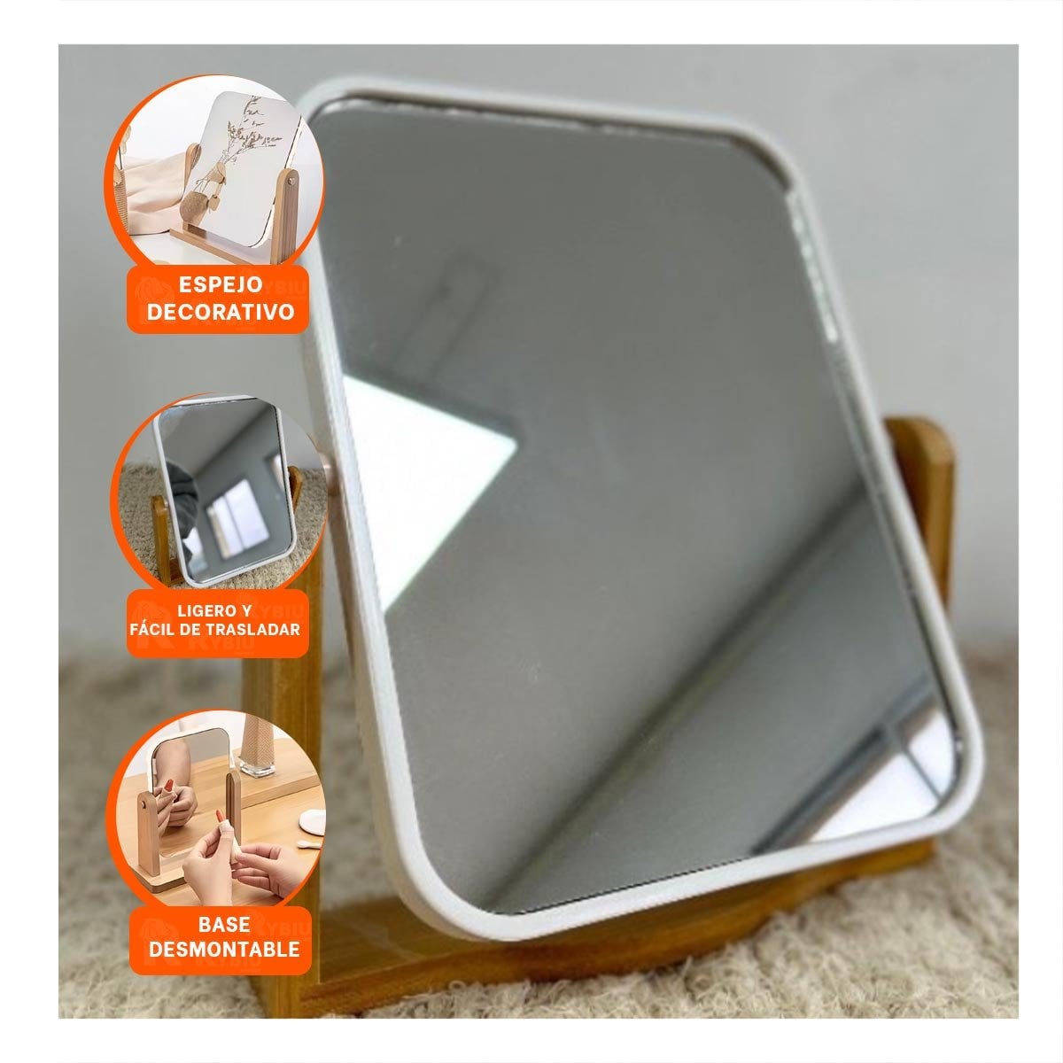 LUNA RECTANGULAR DOBLE PARA HOGAR 16,5CM TRANSPARENTE MADERA - 3