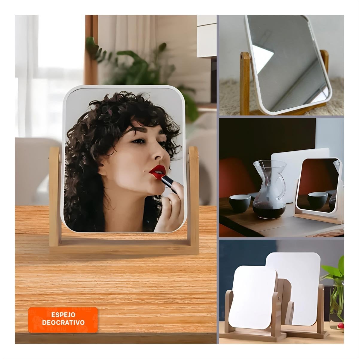 LUNA RECTANGULAR DOBLE PARA HOGAR 16,5CM TRANSPARENTE MADERA - 5