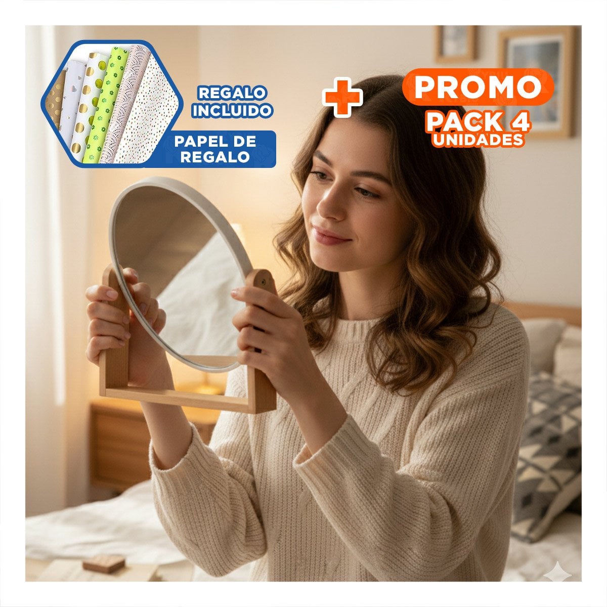 PACK4 CRISTAL OVALADO DOBLE DECORATIVO 15CM CON BASE MADERA HOGAR Y+PAPEL REGALO - 1