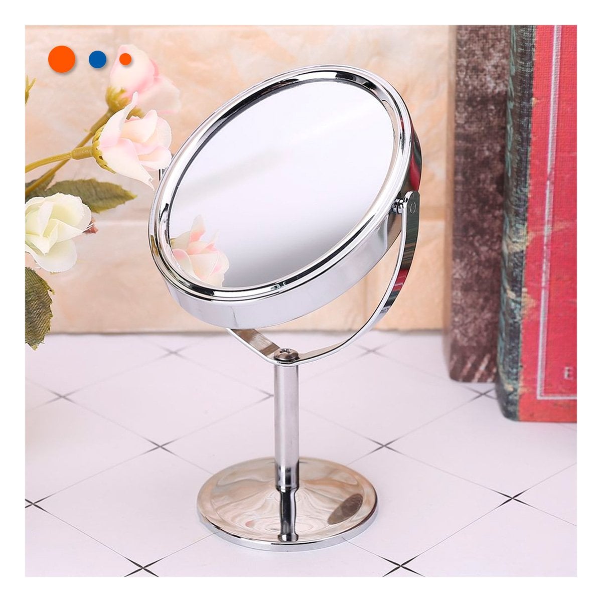 PACK2 LUNA COMPACTA CIRCULAR DOBLE DE MESA 14,5CM PLATEADO Y+PAPEL REGALO - 2