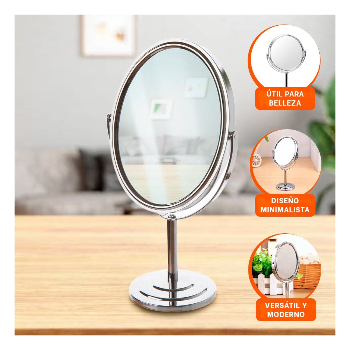 PACK2 LUNA COMPACTA CIRCULAR DOBLE DE MESA 14,5CM PLATEADO Y+PAPEL REGALO - 5