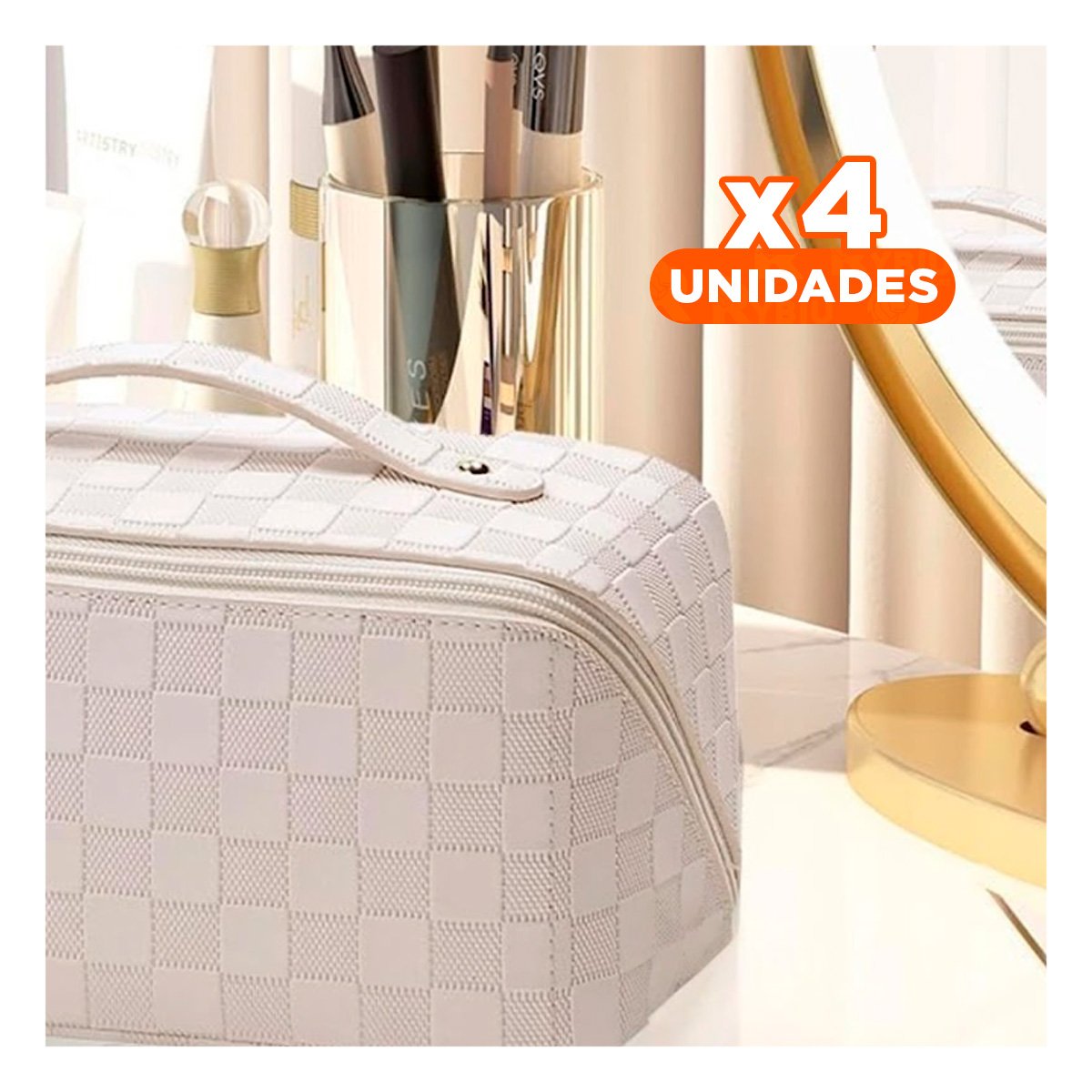 PACK4 CARTUCHERA BLANCA MINIMALISTA PARA GUARDAR MAQUILLAJE - 1