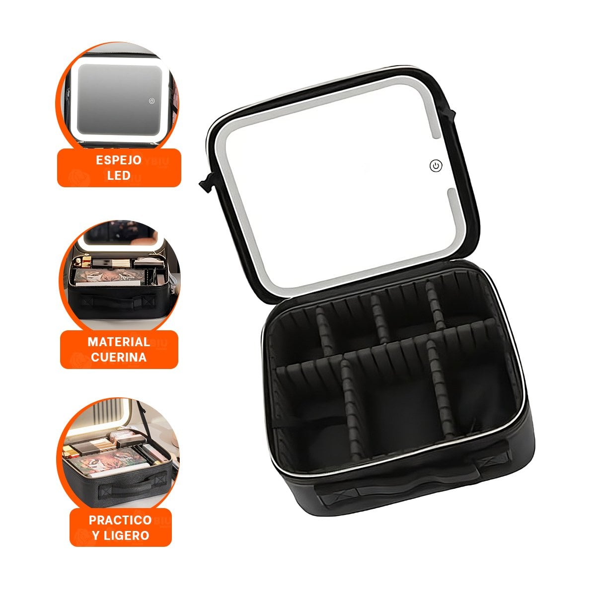 BOLSO PROFESIONAL DE MAQUILLAJE CON ESPEJO NEGRO DISEÑO SEGURO - 3