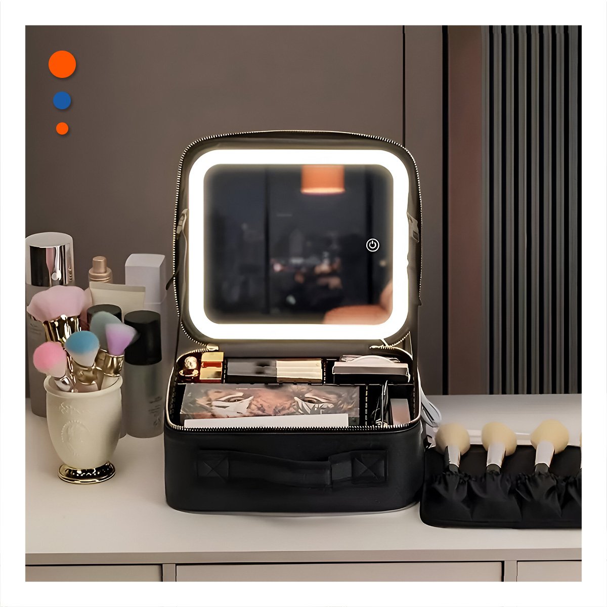 PACK2 ESTUCHE RIGIDO DE MAQUILLAJE CON ESPEJO NEGRO ACABADO ELEGANTE - 2