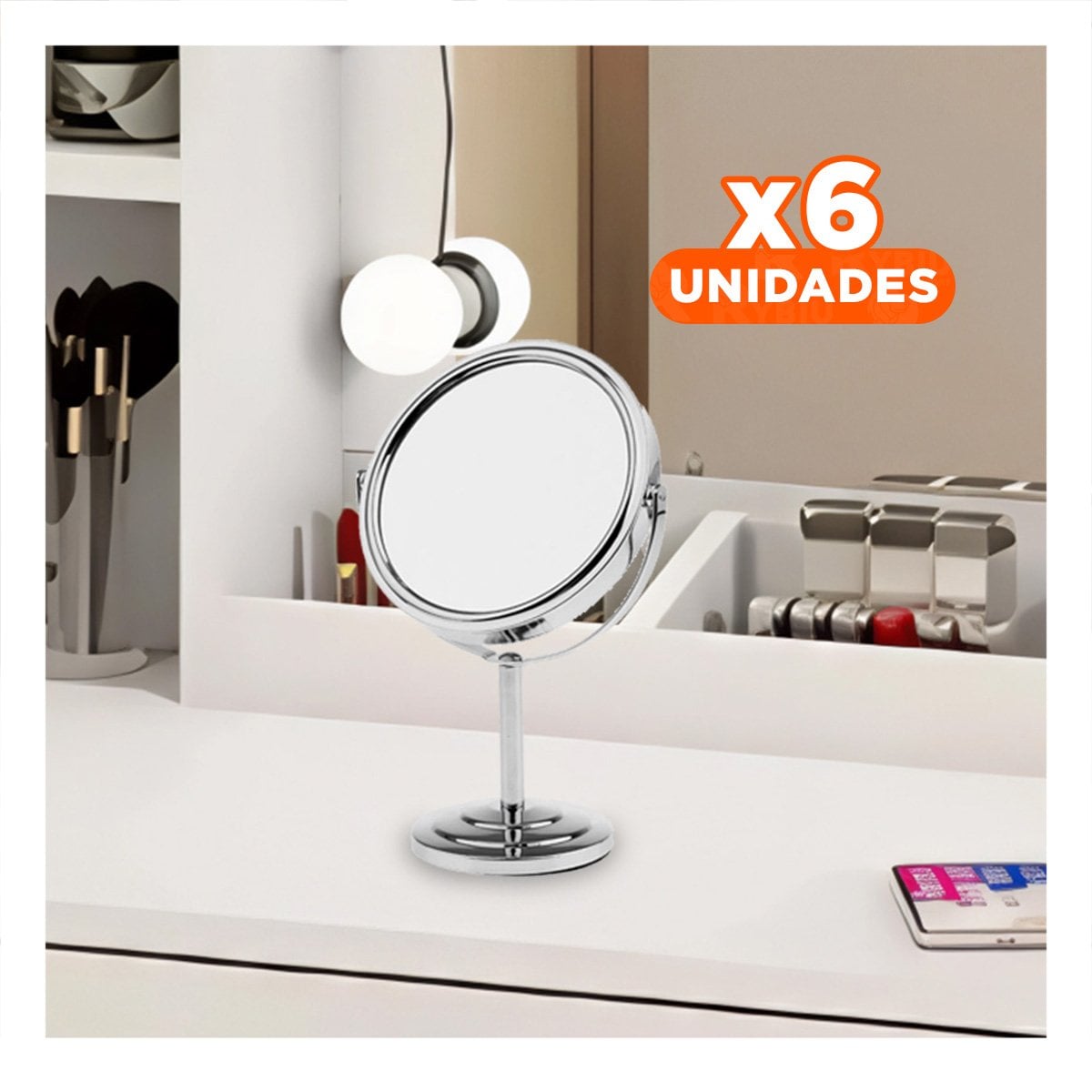 PACK6 REFLEJO DE TOCADOR OVALADO DOBLE 16CM PLATEADO Y+REGALO STICKER - 1