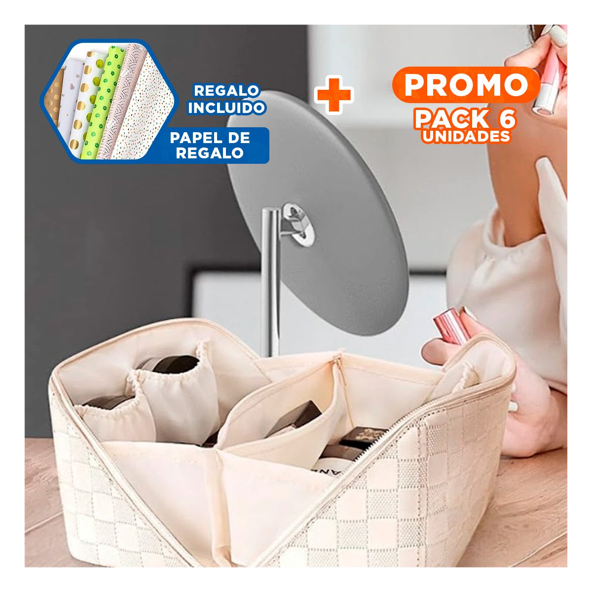 PACK6 PORTACOSMETICOS BLANCO MINIMALISTA PARA VIAJE Y USO DIARIO Y+PAPEL REGALO - 1