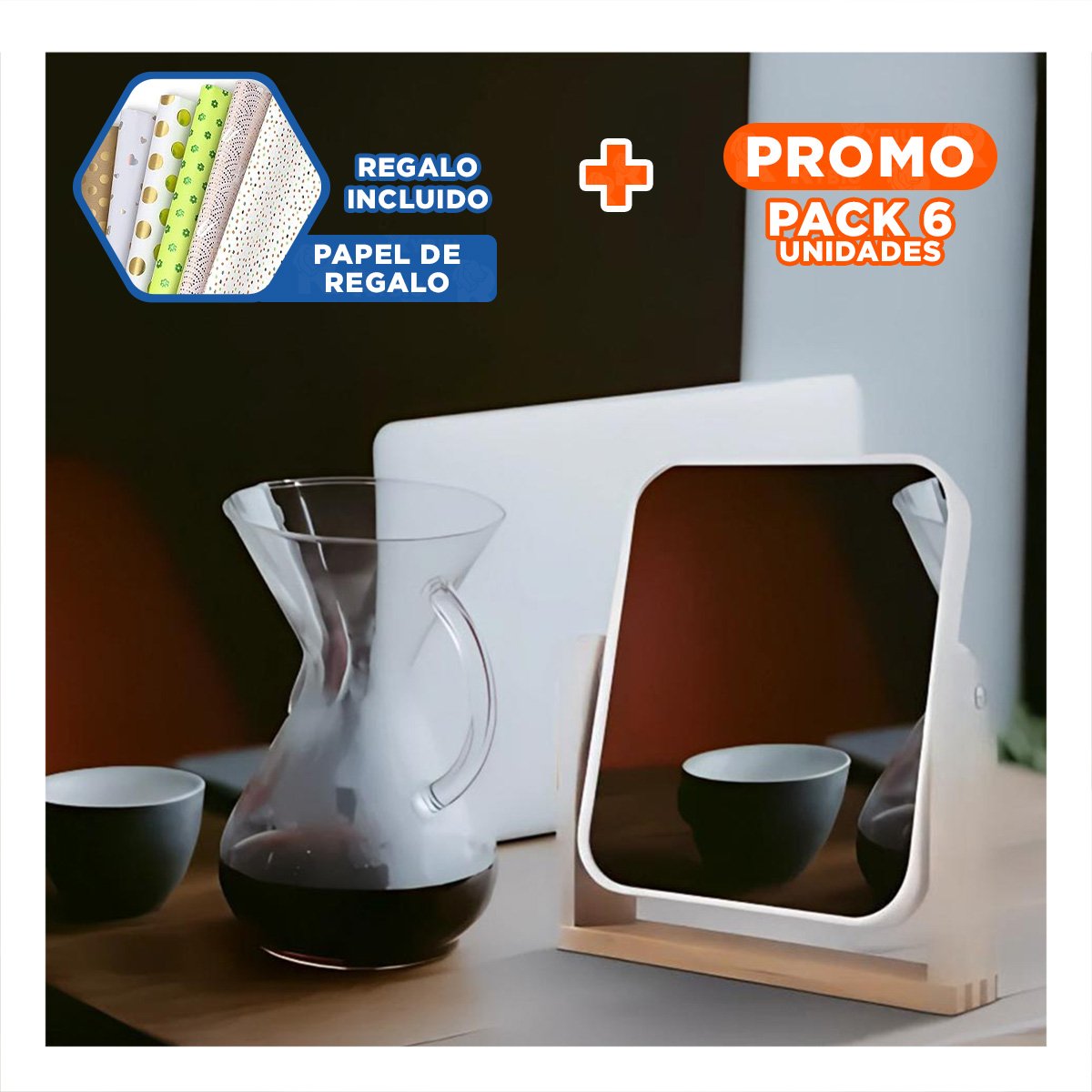 PACK6 SUPERFICIE REFLECTANTE RECTANGULAR COMPACTA 16,5CM TRANSPARENTE Y+PAPEL REGALO - 1