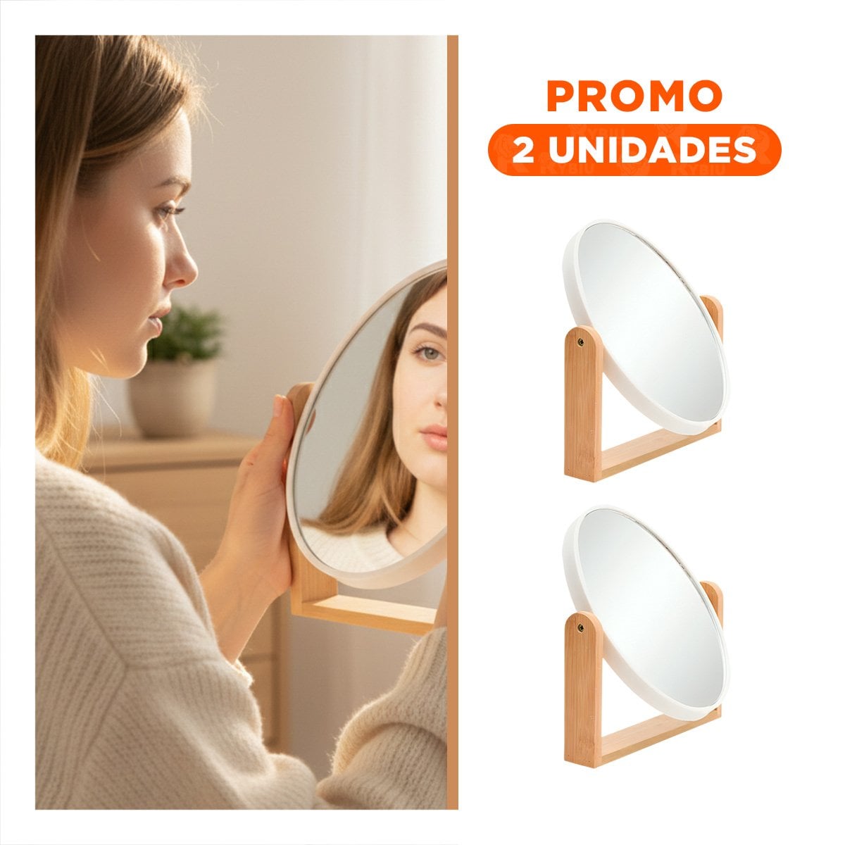 PACK2 REFLEJO OVALADO DOBLE MODERNO 15CM CON BASE MADERA HOGAR - 1