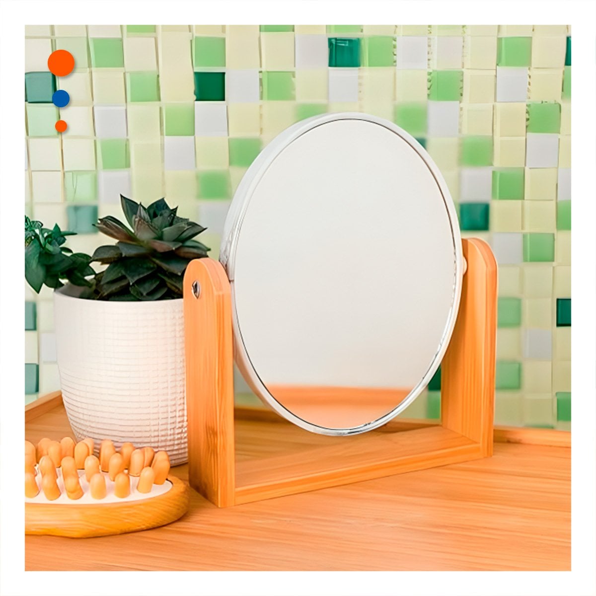 PACK2 REFLEJO OVALADO DOBLE MODERNO 15CM CON BASE MADERA HOGAR - 2