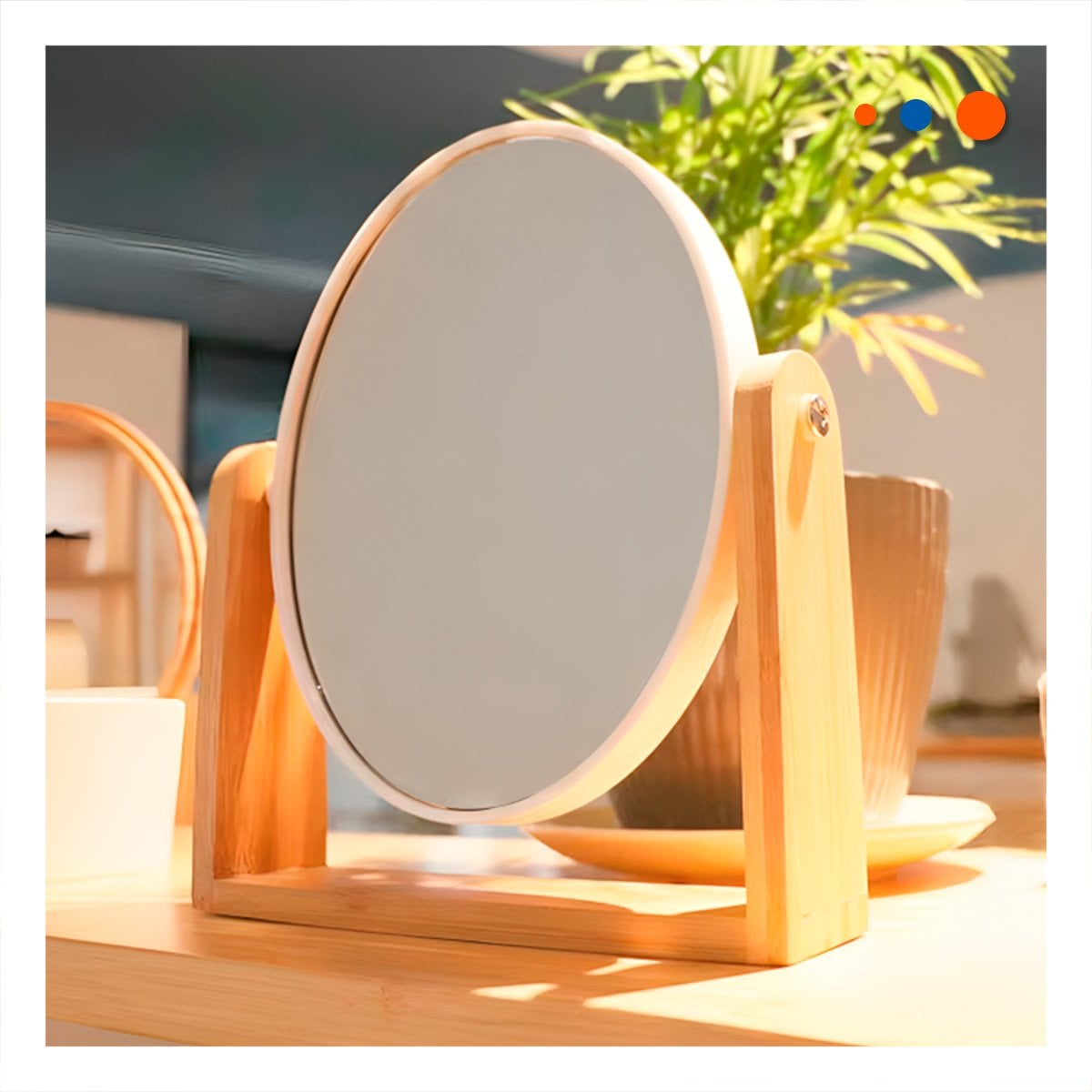PACK2 REFLEJO OVALADO DOBLE MODERNO 15CM CON BASE MADERA HOGAR - 5