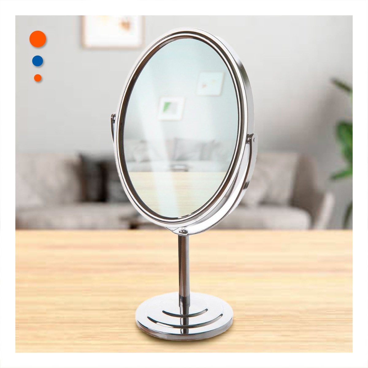 PACK6 ESPEJO MODERNO CIRCULAR DOBLE DE MESA 14,5CM PLATEADO Y+REGALO STICKER - 4
