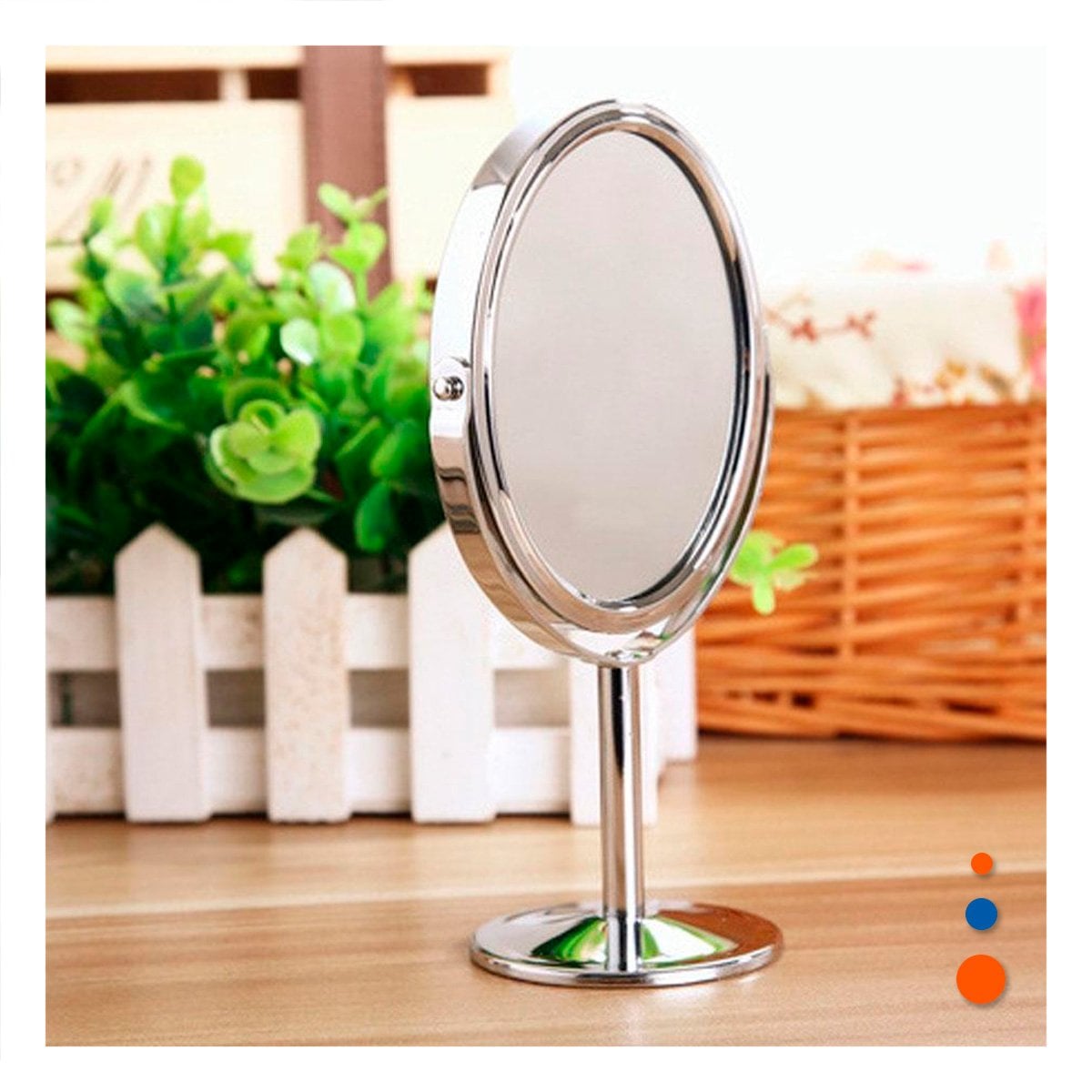 PACK6 ESPEJO MODERNO CIRCULAR DOBLE DE MESA 14,5CM PLATEADO Y+REGALO STICKER - 5