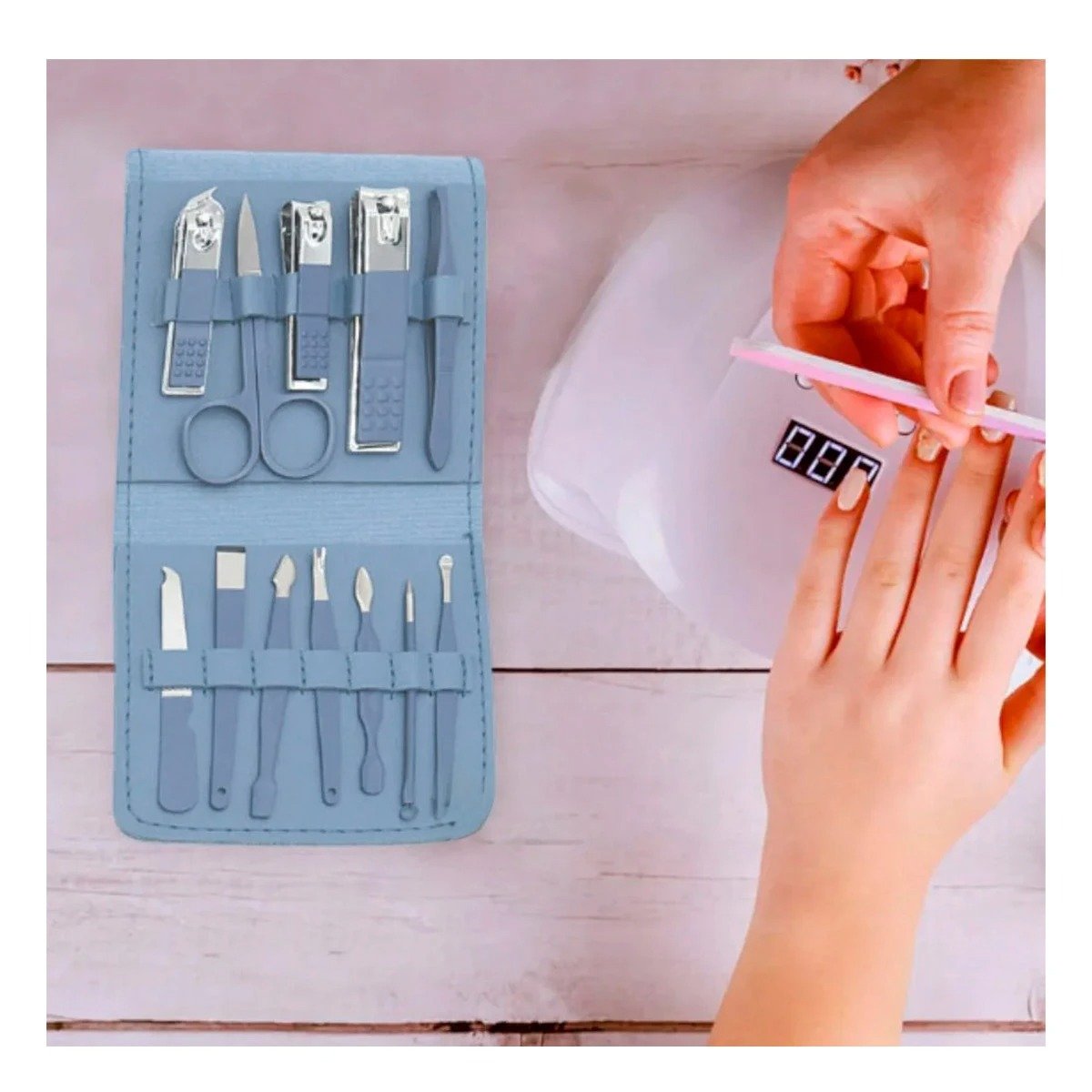 PACK12 HERRAMIENTAS DE BELLEZA 12 PIEZAS MANICURE Y PEDICURE CELESTE Y+REGALO STICKER - 5