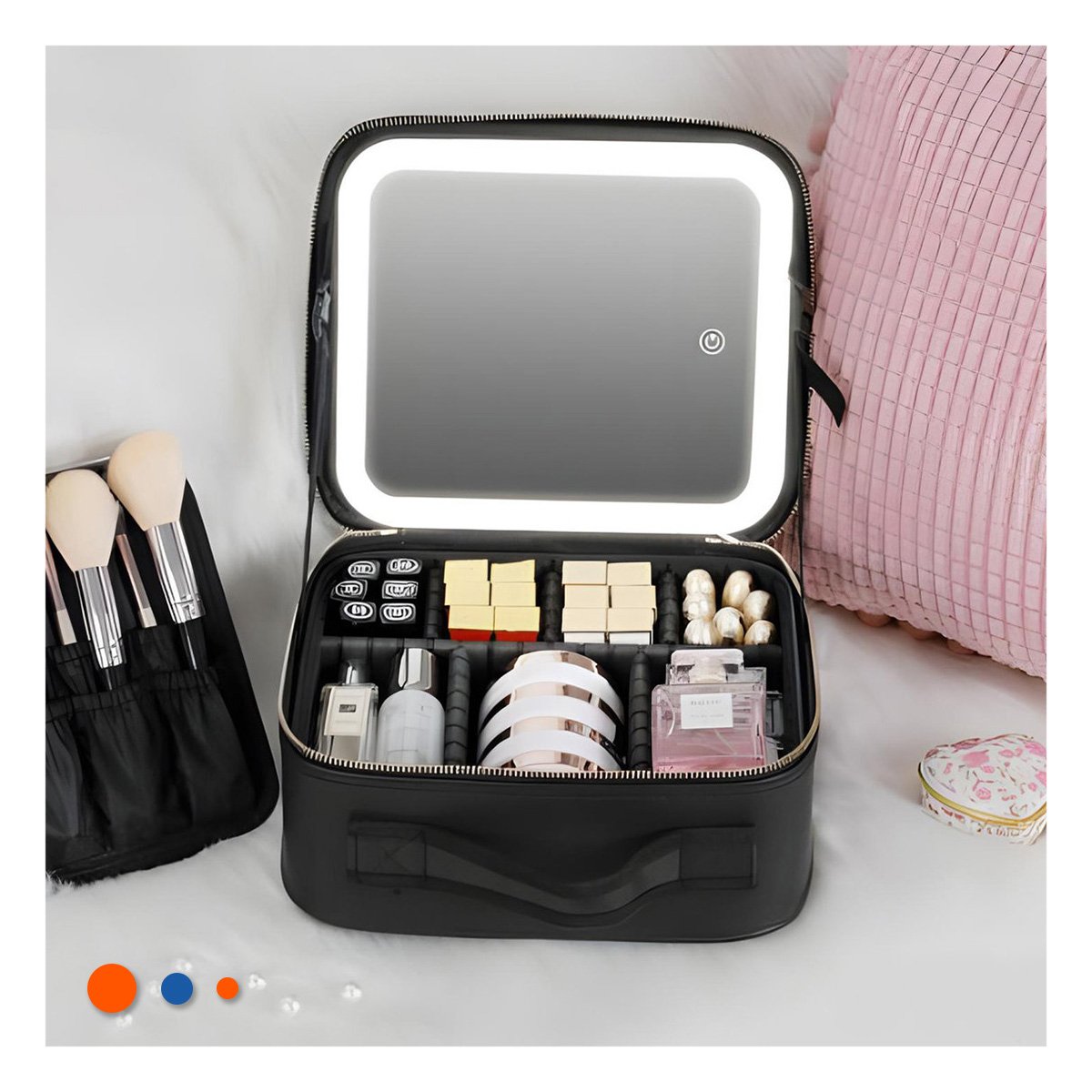 PACK4 MALETIN PORTATIL DE MAQUILLAJE CON ESPEJO NEGRO PRACTICO Y+REGALO STICKER - 5