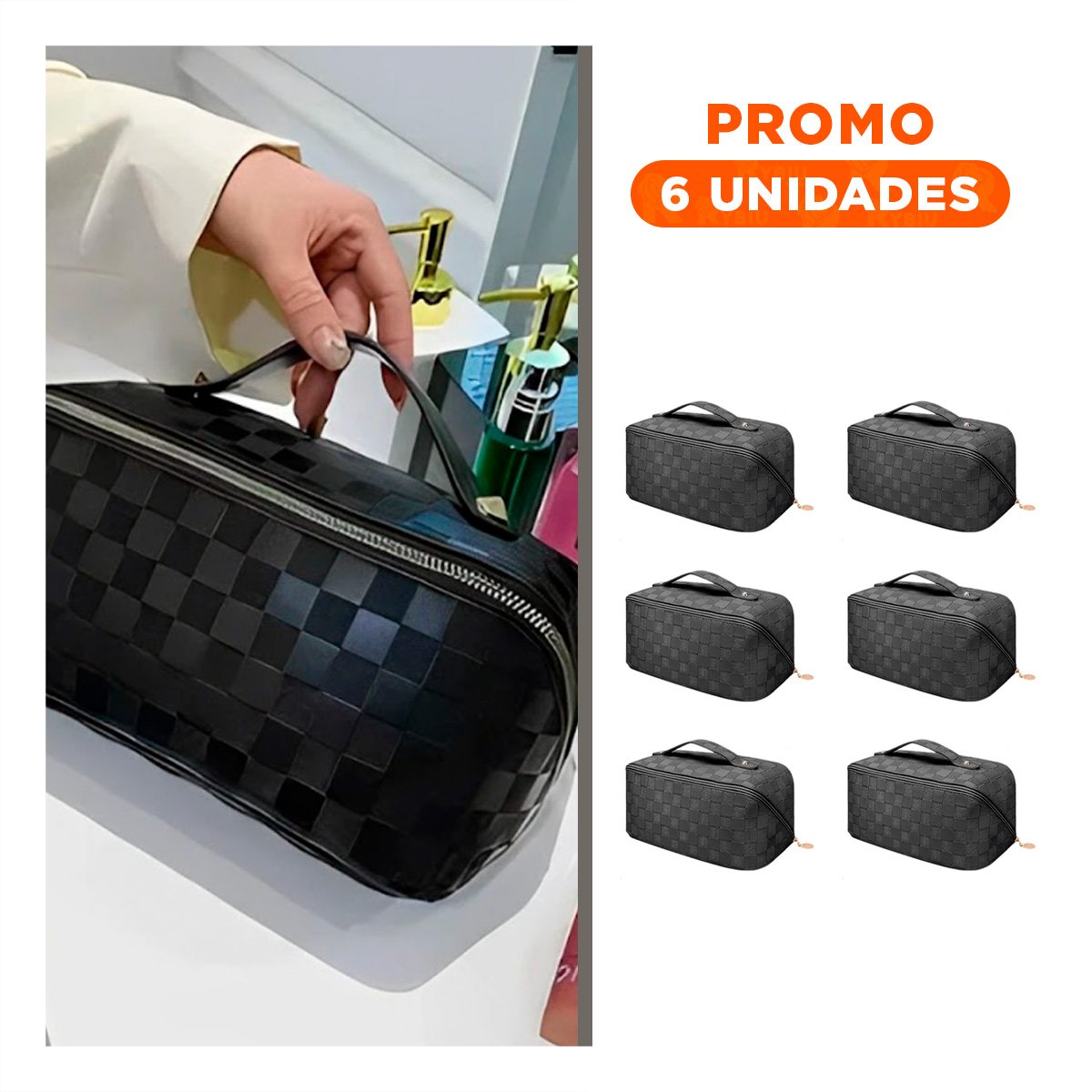 PACK6 CARTUCHERA NEGRA MINIMALISTA PARA GUARDAR MAQUILLAJE - 1