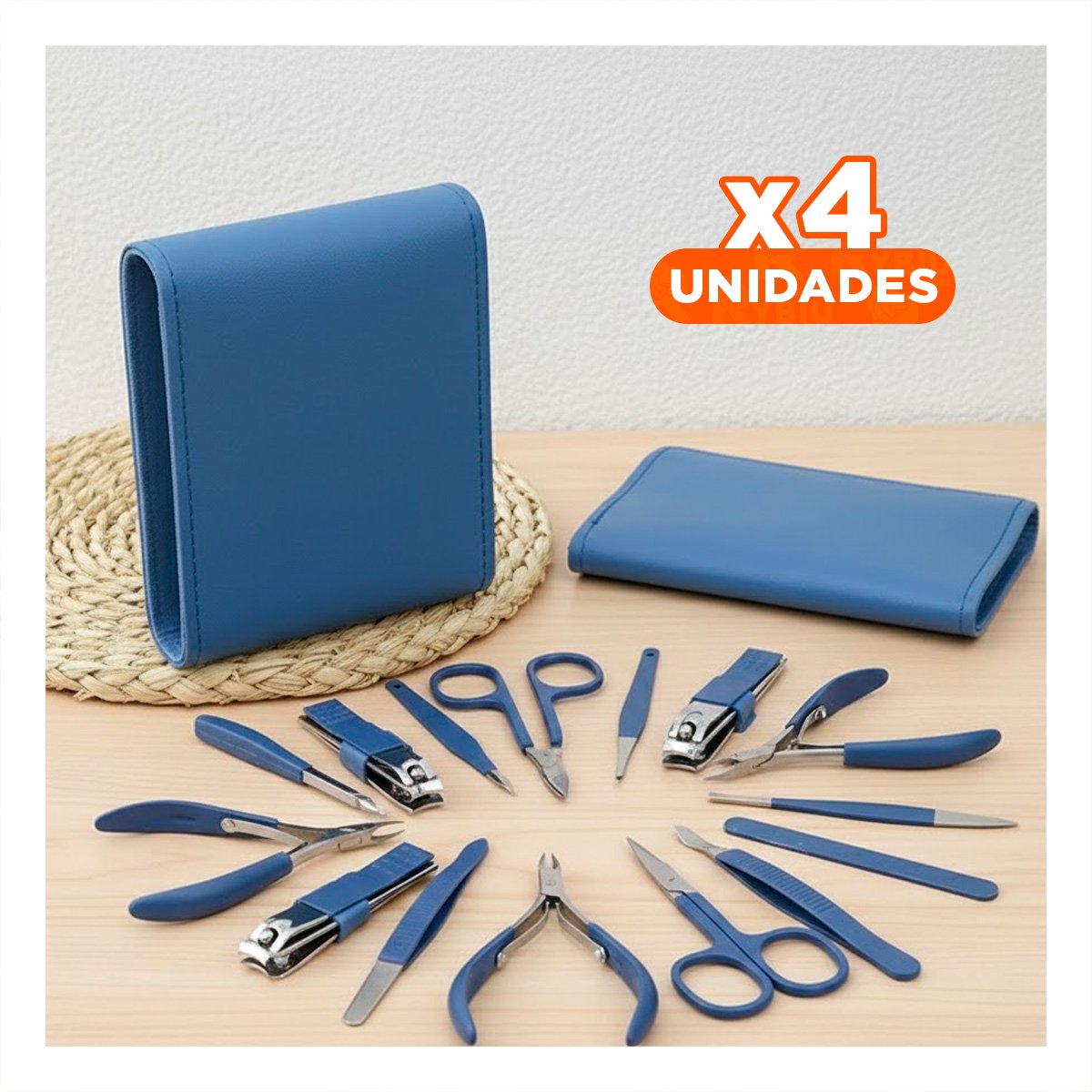 PACK4 ACCESORIOS MANICURE Y PEDICURE 12 PIEZAS CELESTE CON CORTAUÑAS - 1