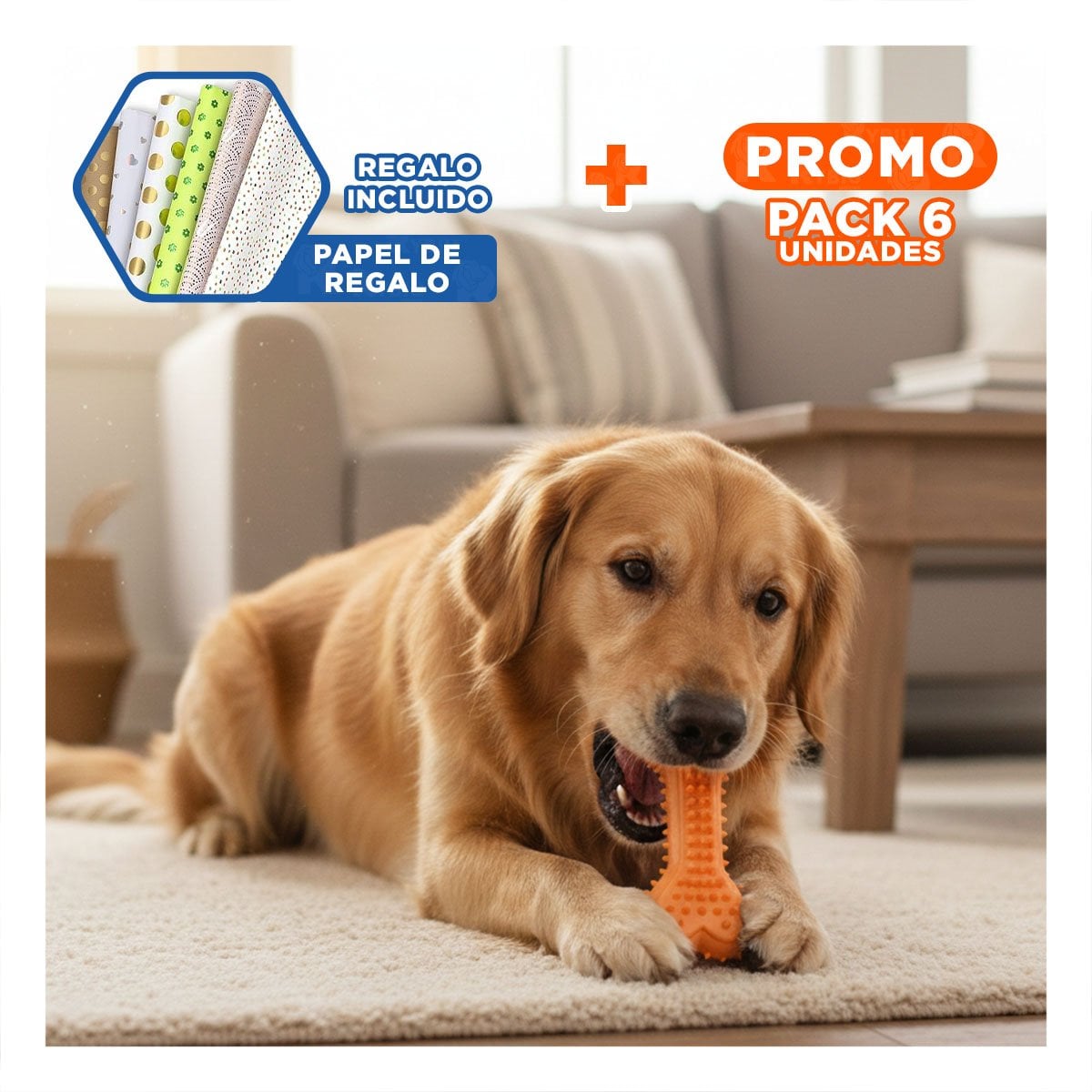 PACK6 ELEMENTO LIGERO HUESO CON PUAS EN COLOR NARANJA EN ESPACIOS SOBRIOS Y+PAPEL REGALO - 1