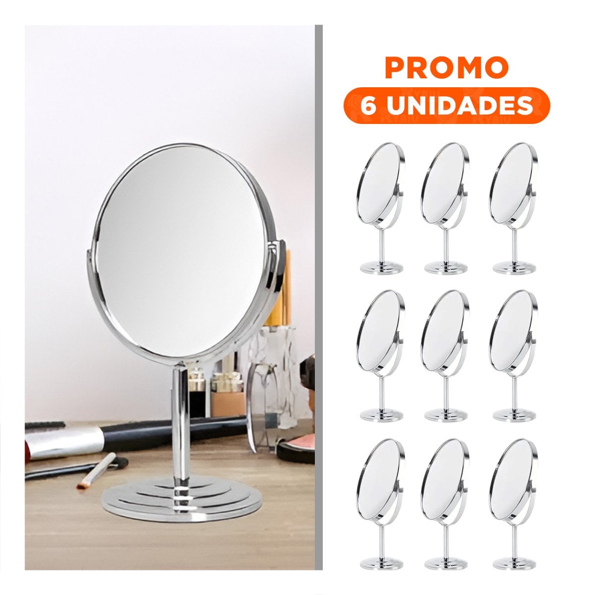 PACK6 SUPERFICIE REFLECTIVA GIRATORIA OVALADA DE MESA 16CM PLATEADO - 1
