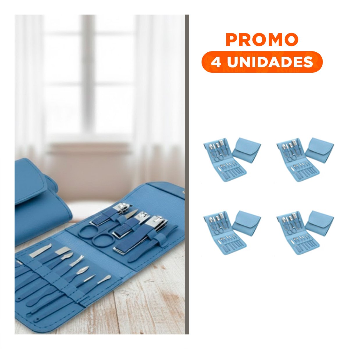 PACK4 ACCESORIOS CUIDADO UÑAS 12 PIEZAS MANICURE Y PEDICURE CELESTE CON PINZAS Y+REGALO STICKER - 1