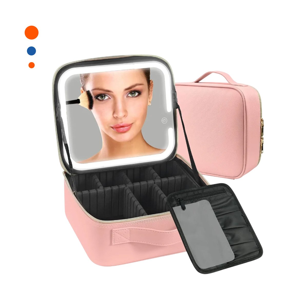 ESTUCHE COMPACTO DE MAQUILLAJE CON ESPEJO ROSADO CON ACABADO ELEGANTE Y+PAPEL REGALO - 1