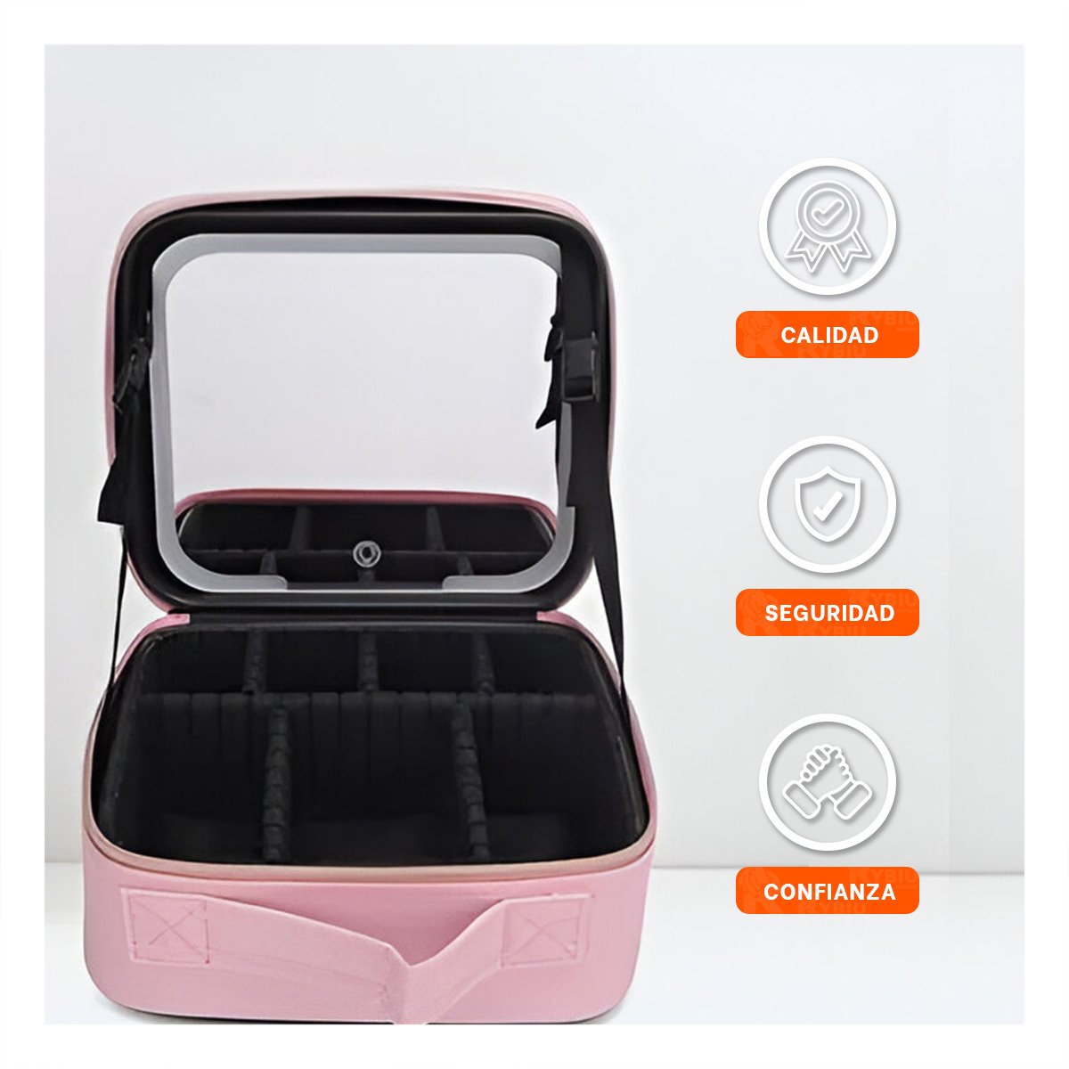 ESTUCHE COMPACTO DE MAQUILLAJE CON ESPEJO ROSADO CON ACABADO ELEGANTE Y+PAPEL REGALO - 3