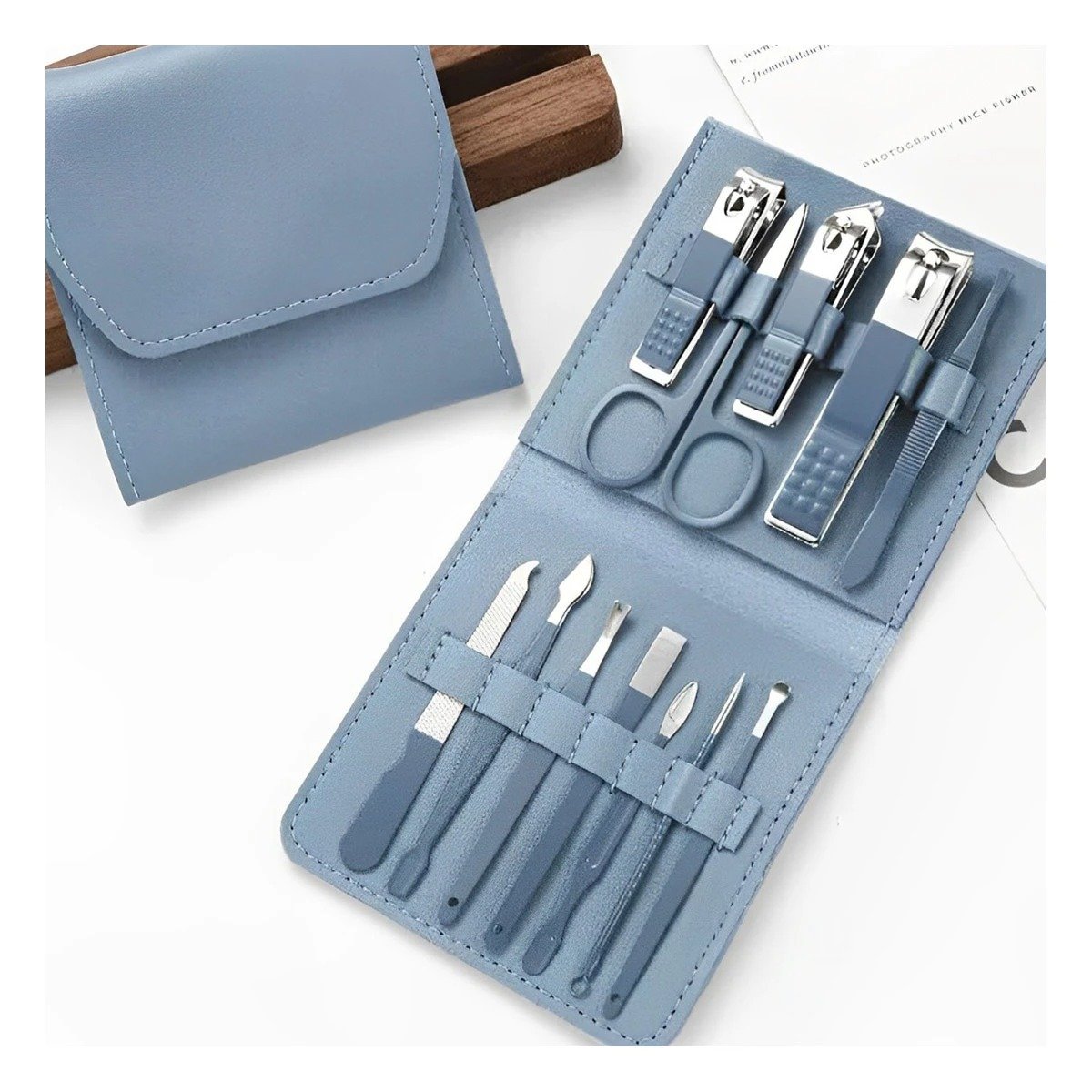 PACK6 ACCESORIOS DE BELLEZA 12 PIEZAS MANICURE Y PEDICURE CELESTE CON HERRAMIENTAS - 5
