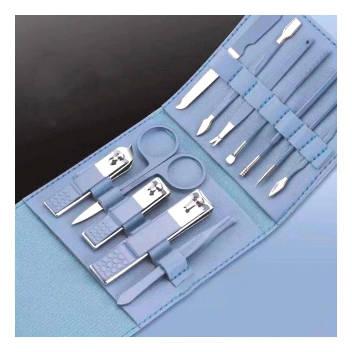 PACK6 ACCESORIOS COMPLETOS 12 PIEZAS MANICURE Y PEDICURE CELESTE PARA CASA Y+PAPEL REGALO - 5