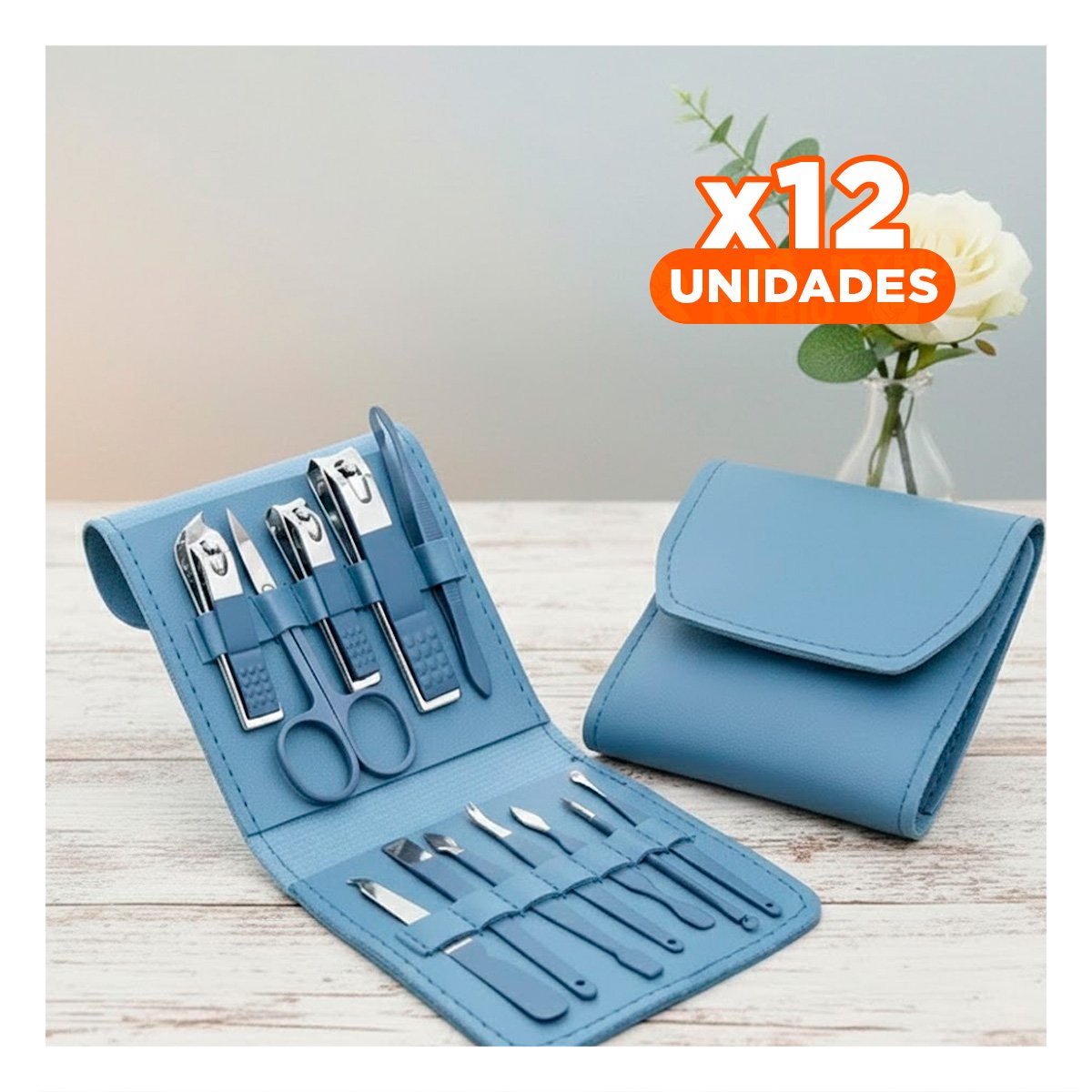 PACK12 HERRAMIENTAS PROFESIONALES 12 PIEZAS MANICURE Y PEDICURE CELESTE COMPLETO - 1